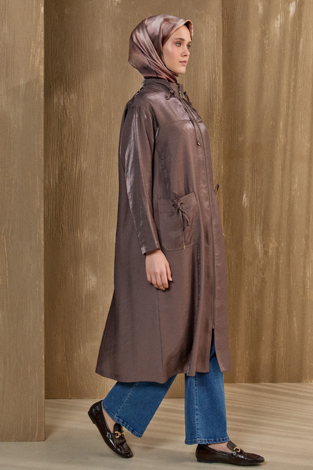 Çift Cepli Fermuarlı Kap, Tesettür Giyim