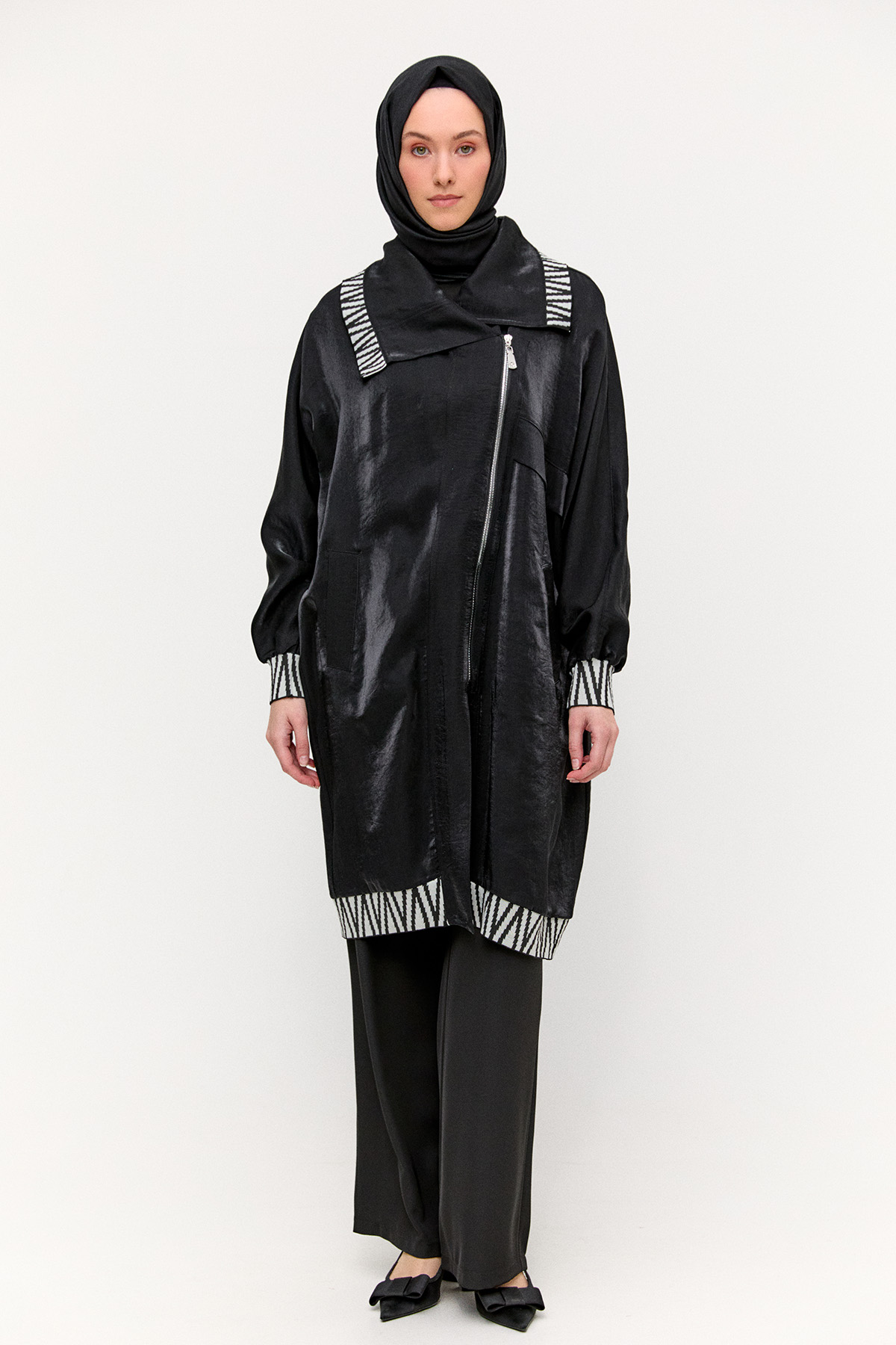 Zebra Desenli Jakar Kap, Tesettür Giyim