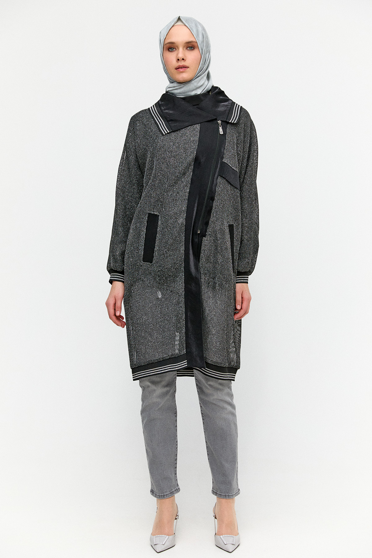 Asimetrik Yakalı File Kap, Tesettür Giyim