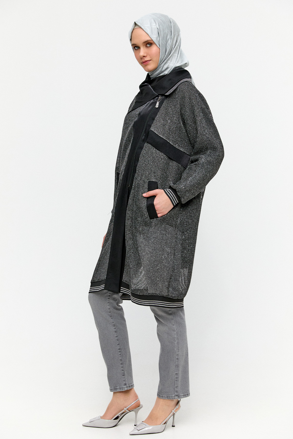 Asimetrik Yakalı File Kap, Tesettür Giyim