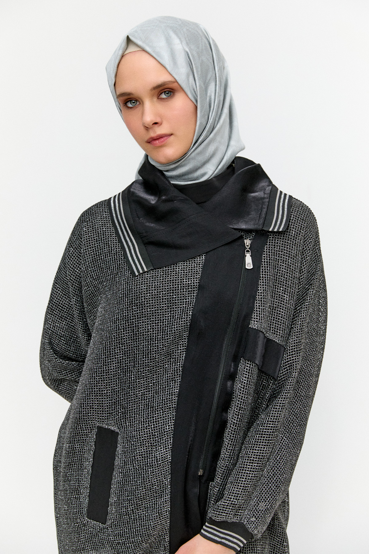 Asimetrik Yakalı File Kap, Tesettür Giyim