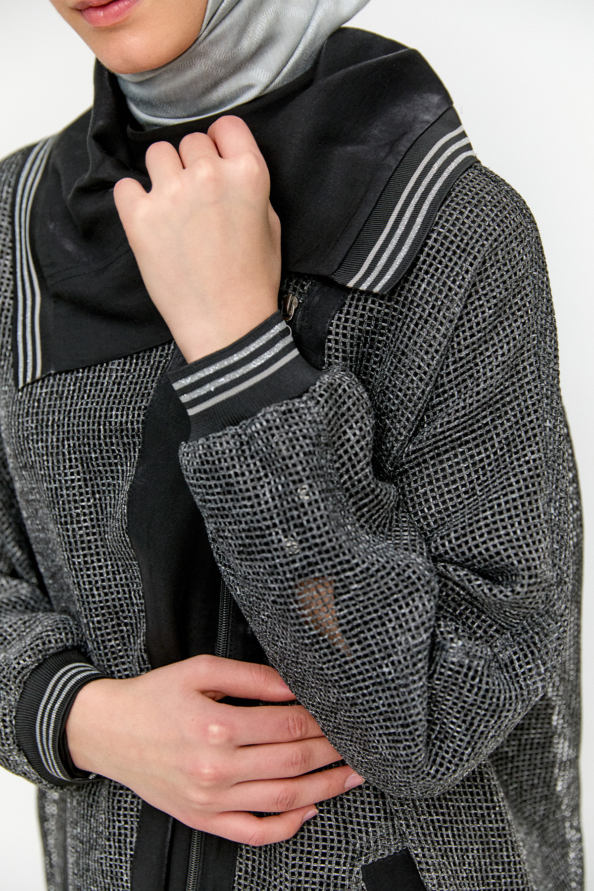 Asimetrik Yakalı File Kap, Tesettür Giyim