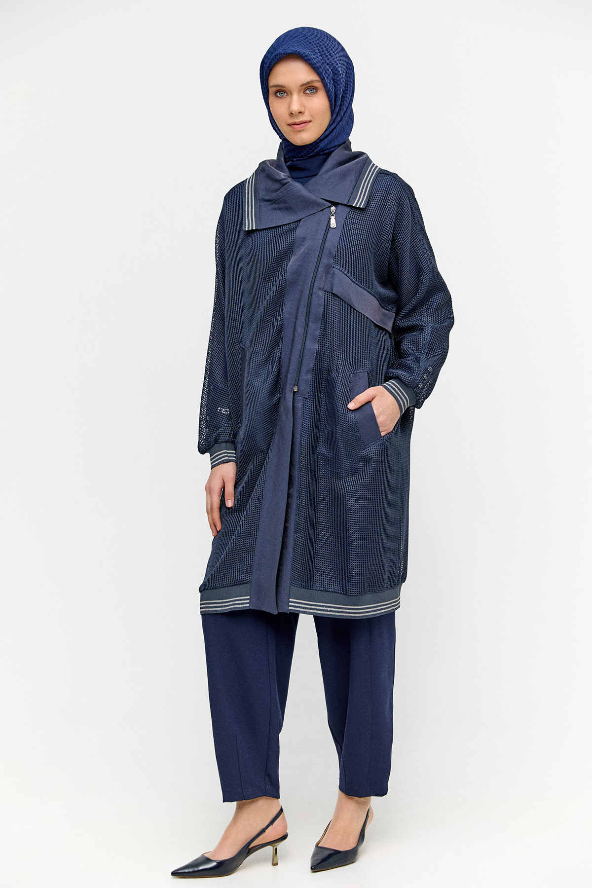 Asimetrik Yakalı File Kap, Tesettür Giyim