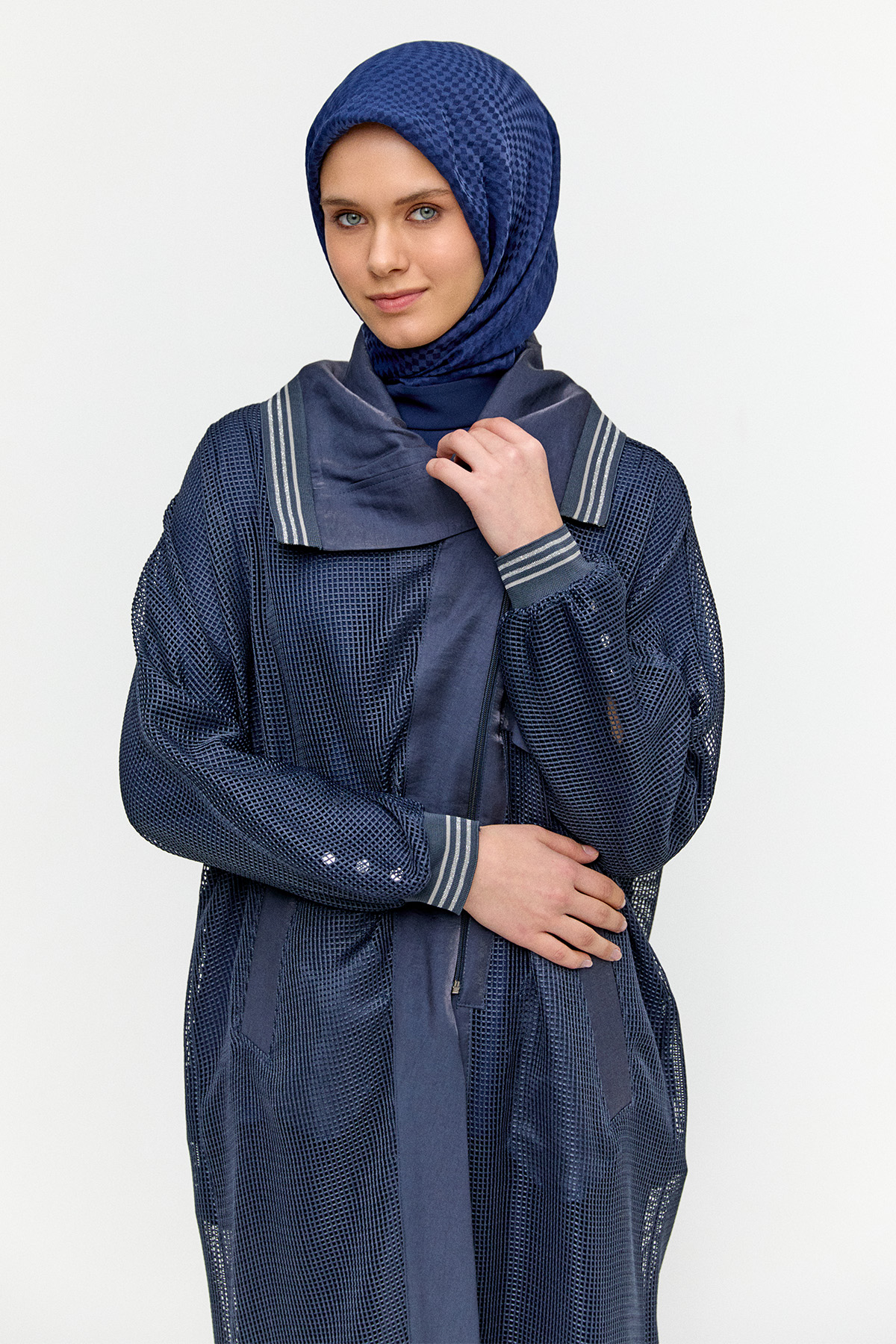 Asimetrik Yakalı File Kap, Tesettür Giyim