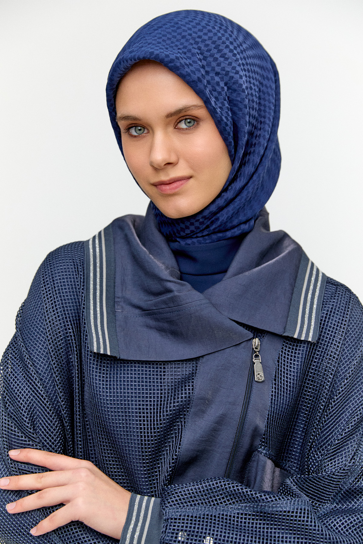 Asimetrik Yakalı File Kap, Tesettür Giyim