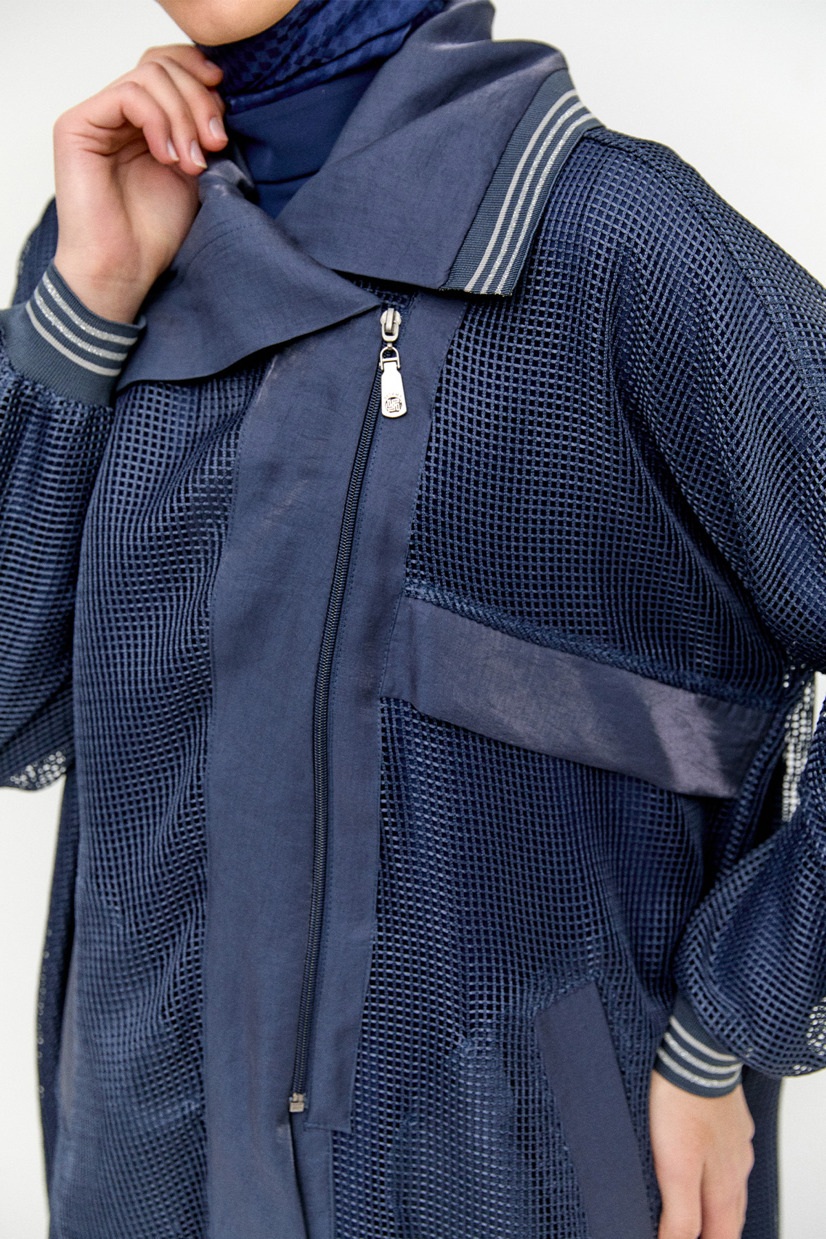 Asimetrik Yakalı File Kap, Tesettür Giyim