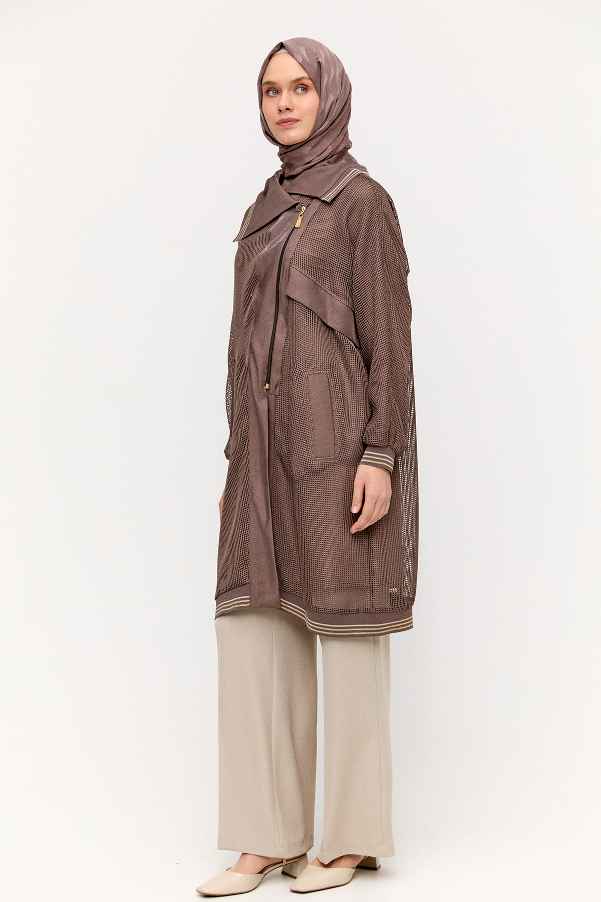 Asimetrik Yakalı File Kap, Tesettür Giyim