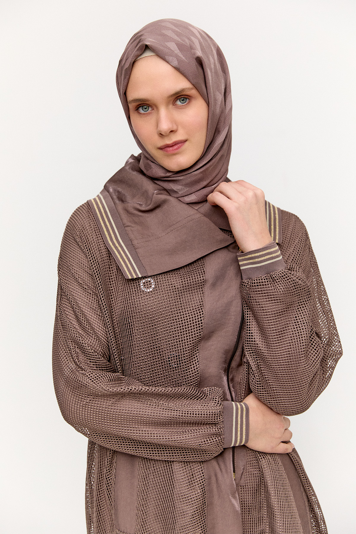 Asimetrik Yakalı File Kap, Tesettür Giyim