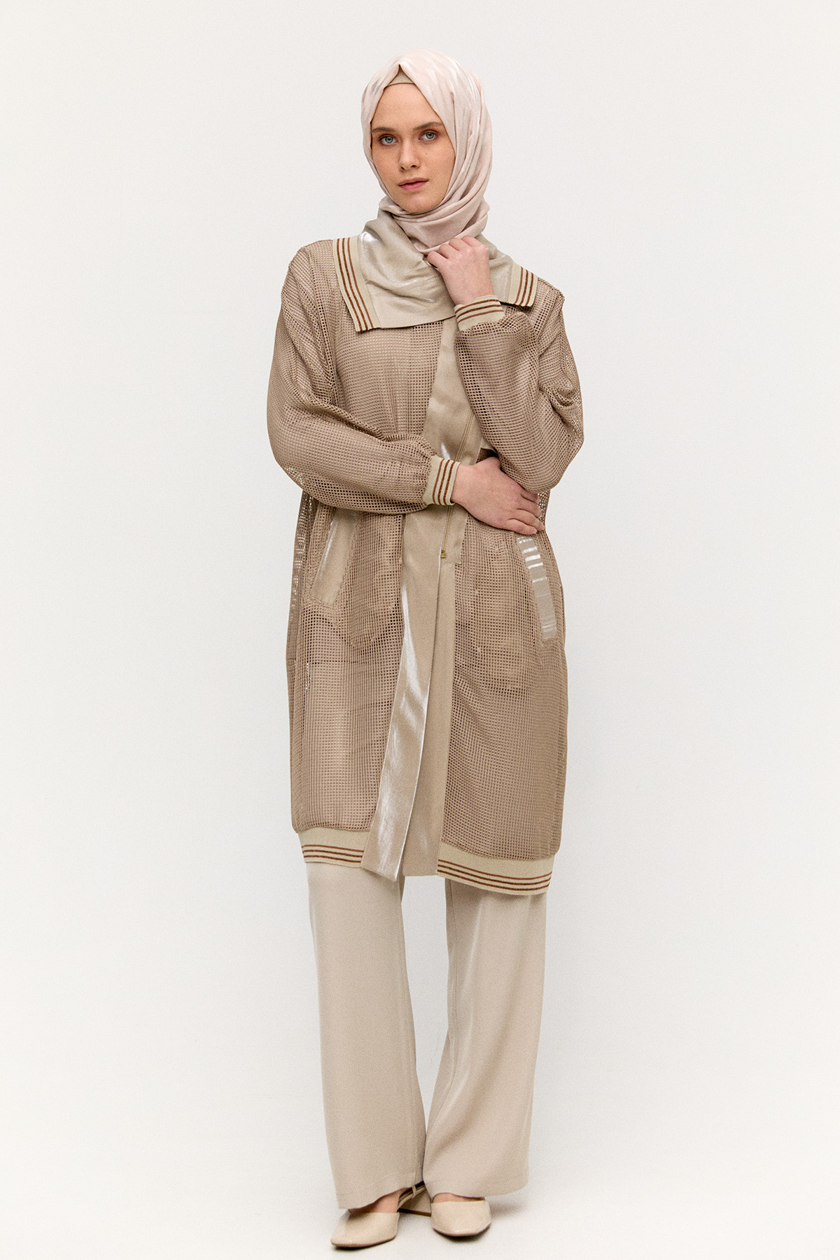 Asimetrik Yakalı File Kap, Tesettür Giyim