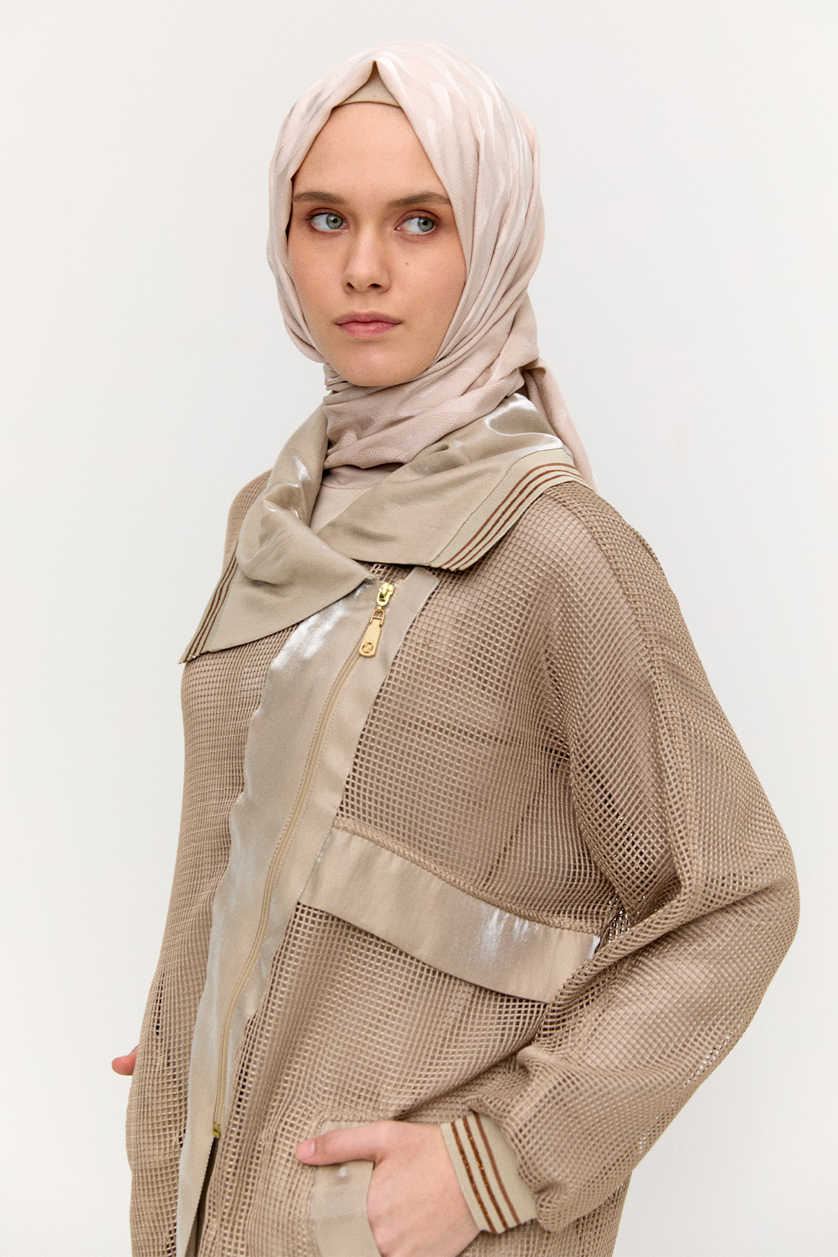 Asimetrik Yakalı File Kap, Tesettür Giyim