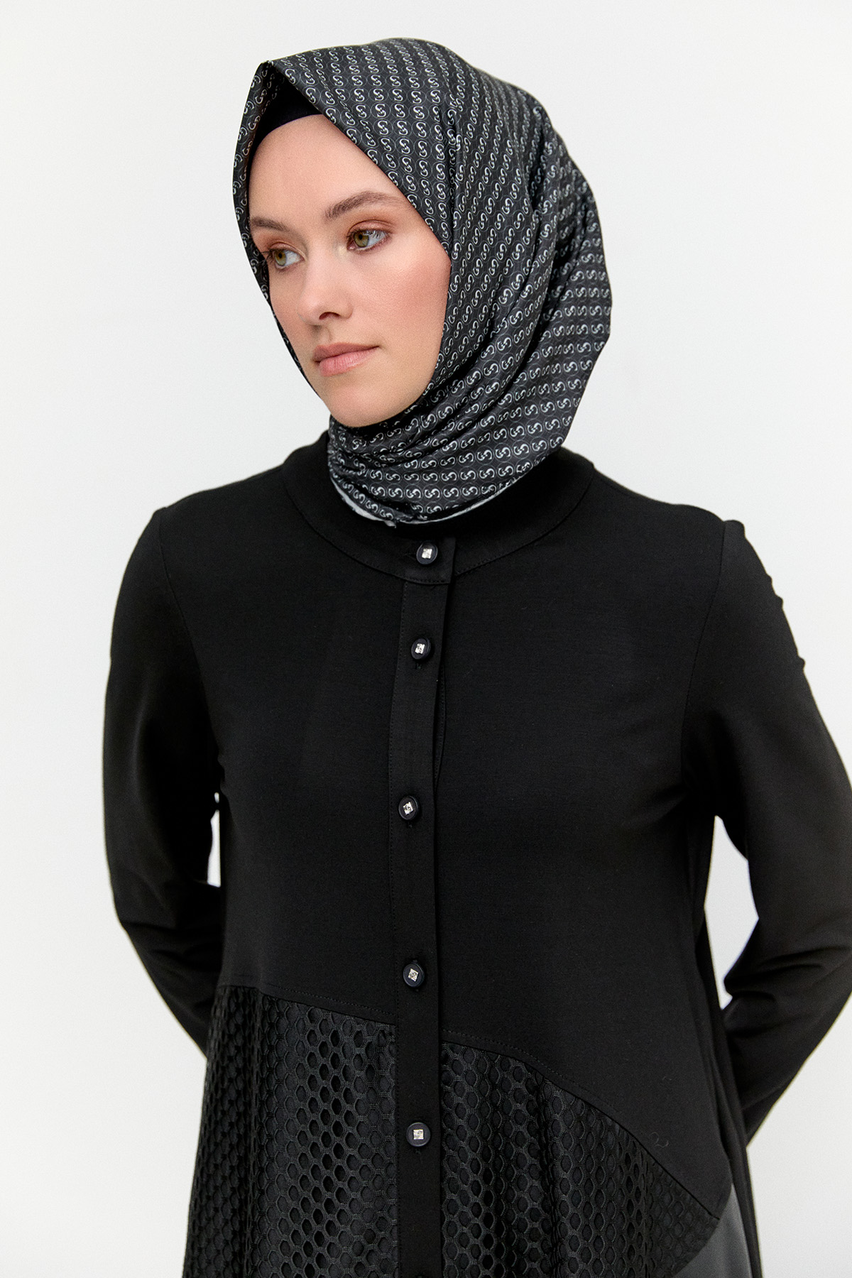 File Detaylı Düğmeli Kap, Tesettür Giyim