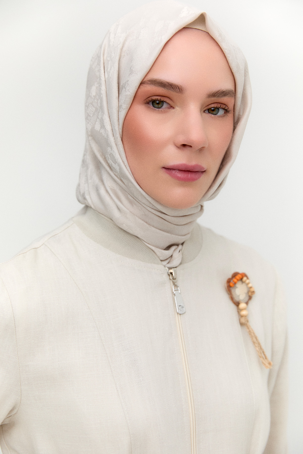 Fermuarlı Keten Bomber Kap, Tesettür Giyim