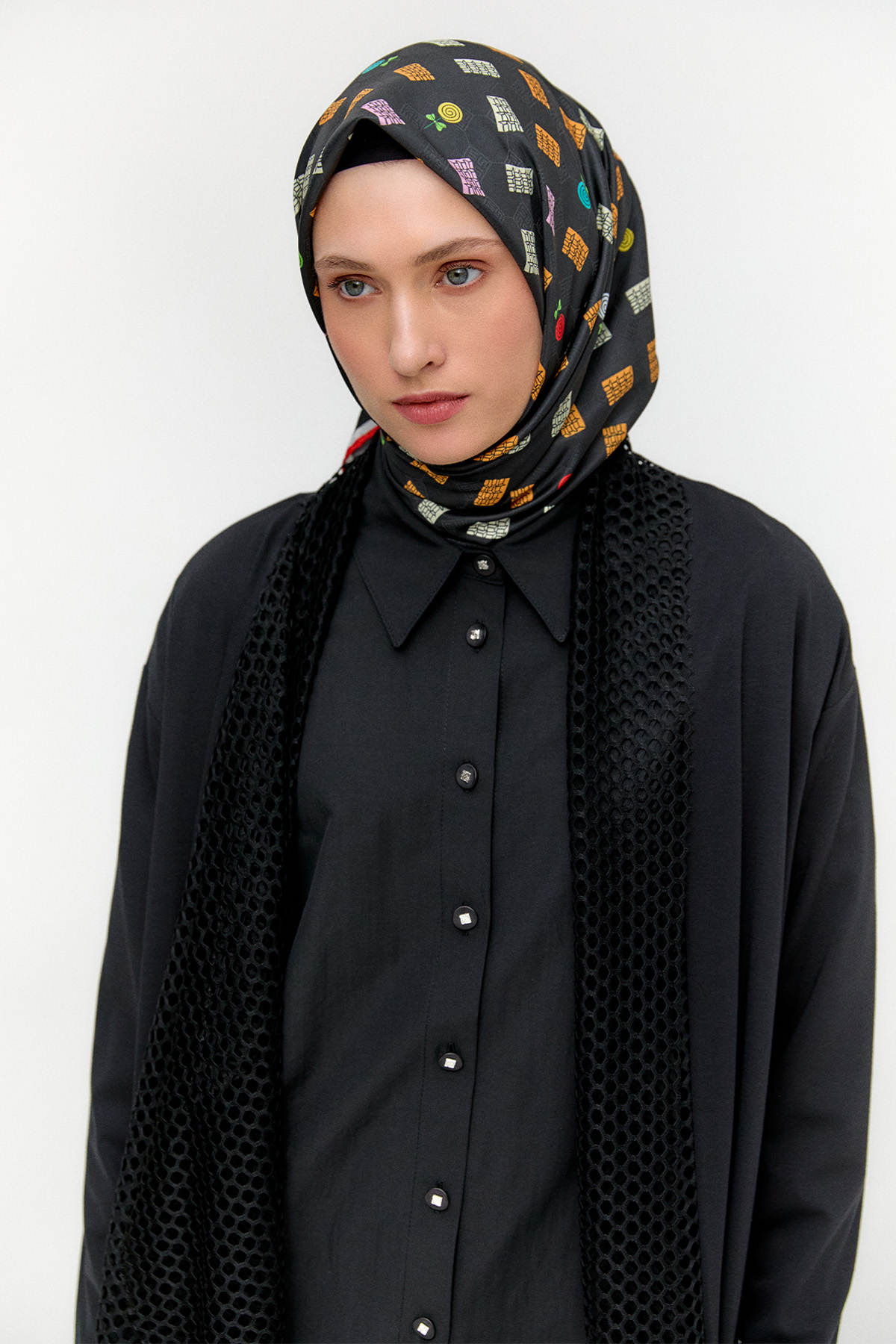 File Detaylı Şal Yaka Kap, Tesettür Giyim