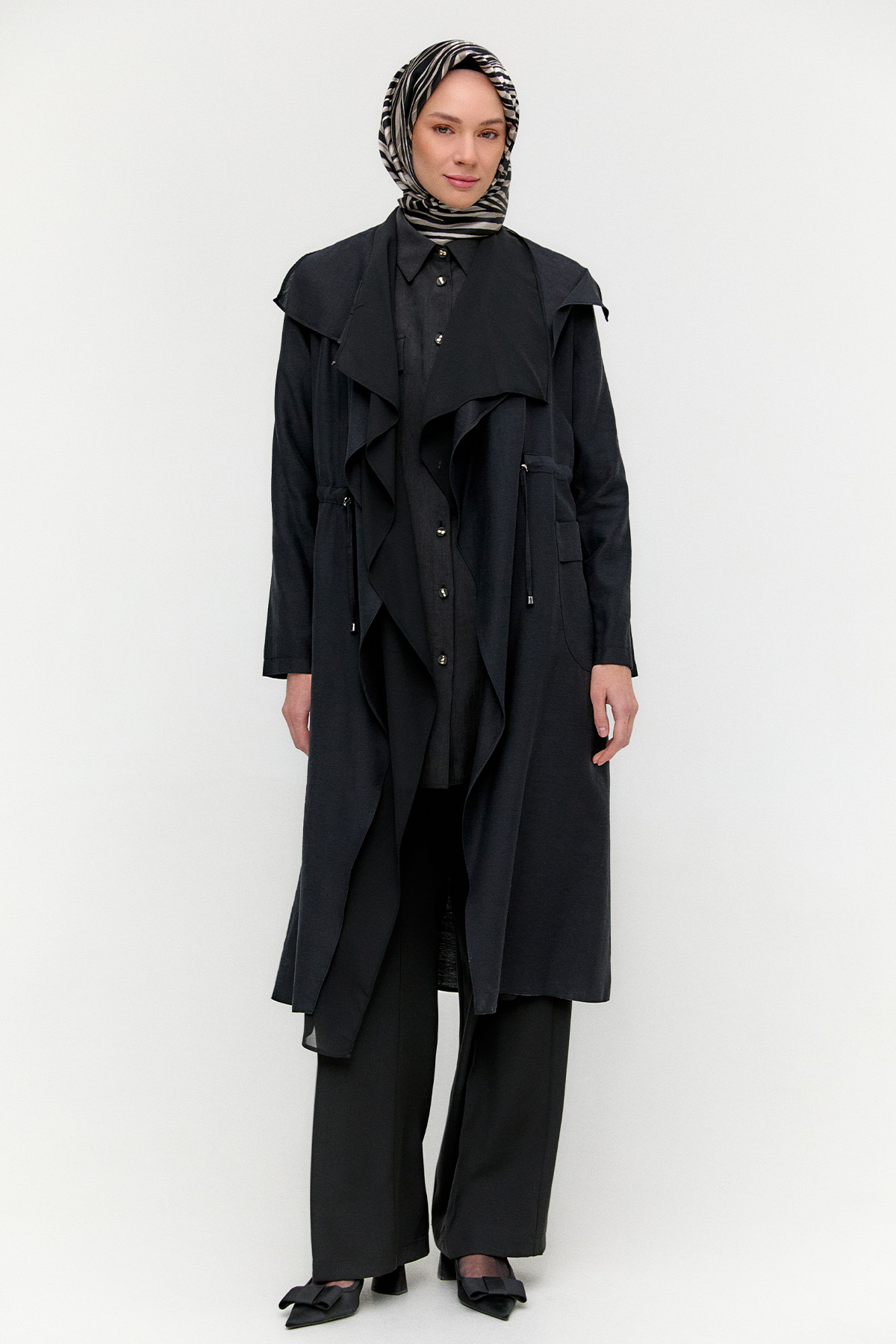 Şifon Parçalı Keten Görünümlü Kap, Tesettür Giyim