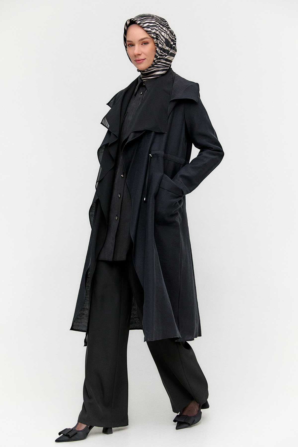 Şifon Parçalı Keten Görünümlü Kap, Tesettür Giyim