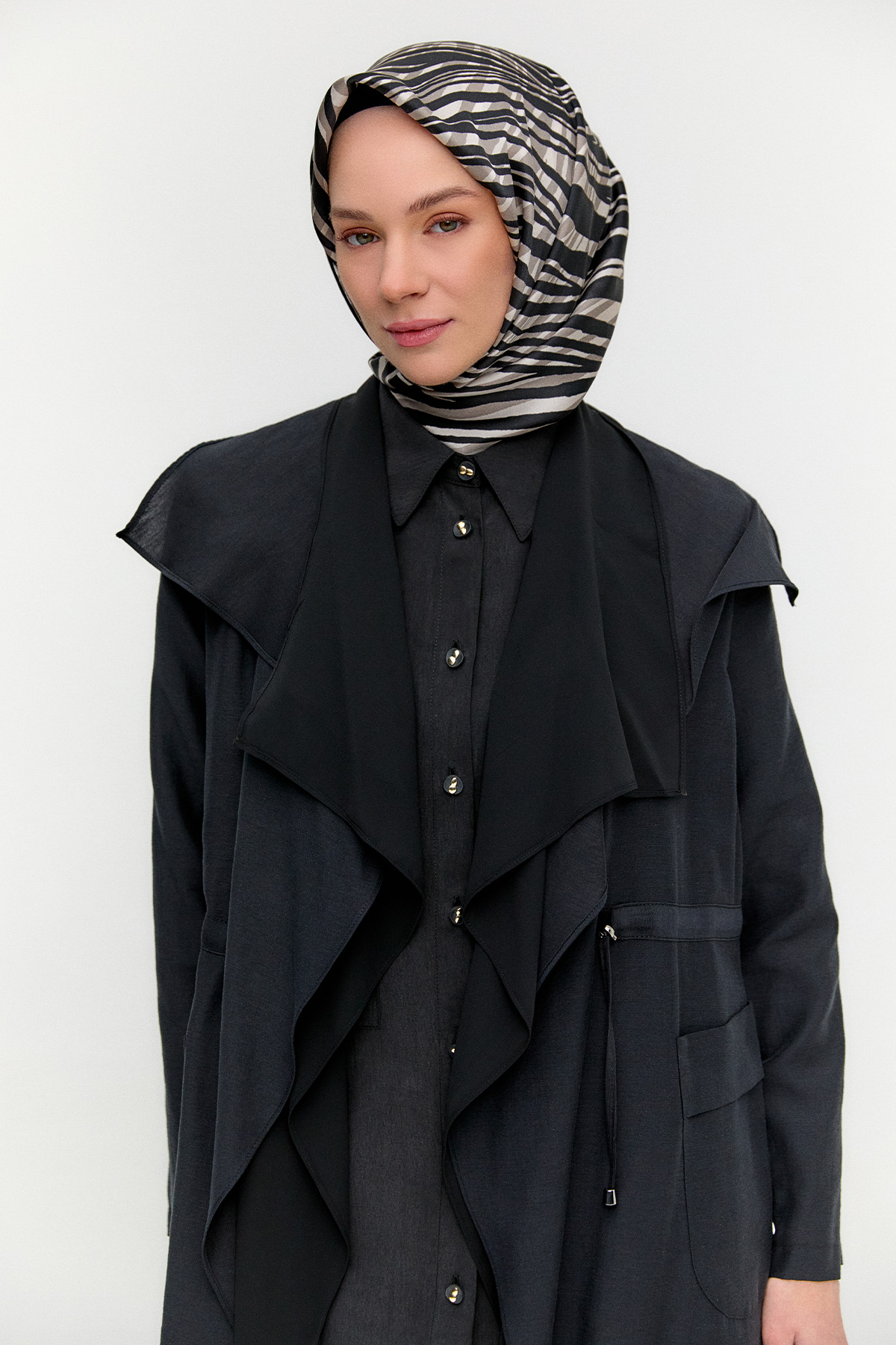 Şifon Parçalı Keten Görünümlü Kap, Tesettür Giyim