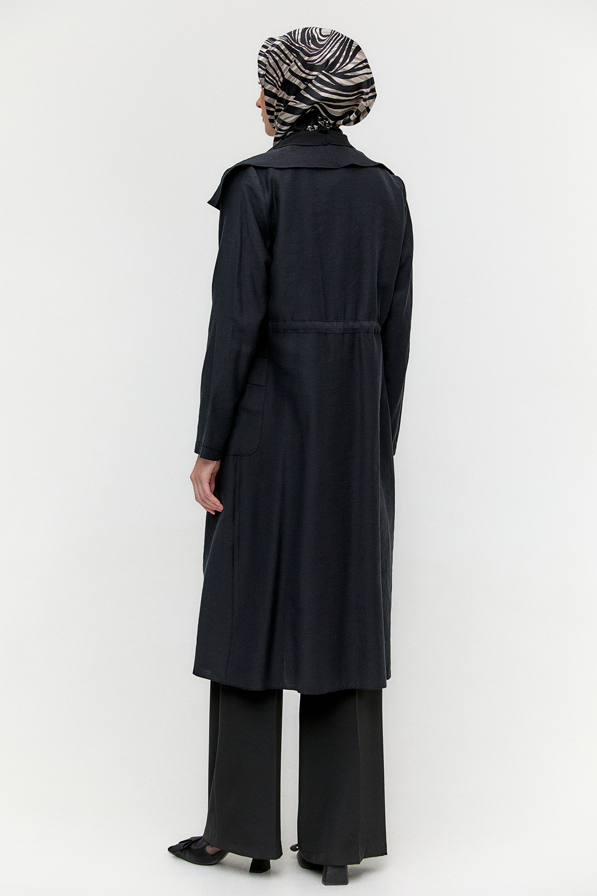 Şifon Parçalı Keten Görünümlü Kap, Tesettür Giyim