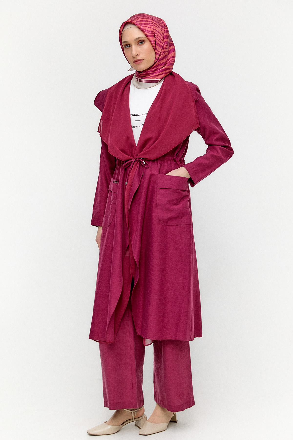 Şifon Parçalı Keten Görünümlü Kap, Tesettür Giyim