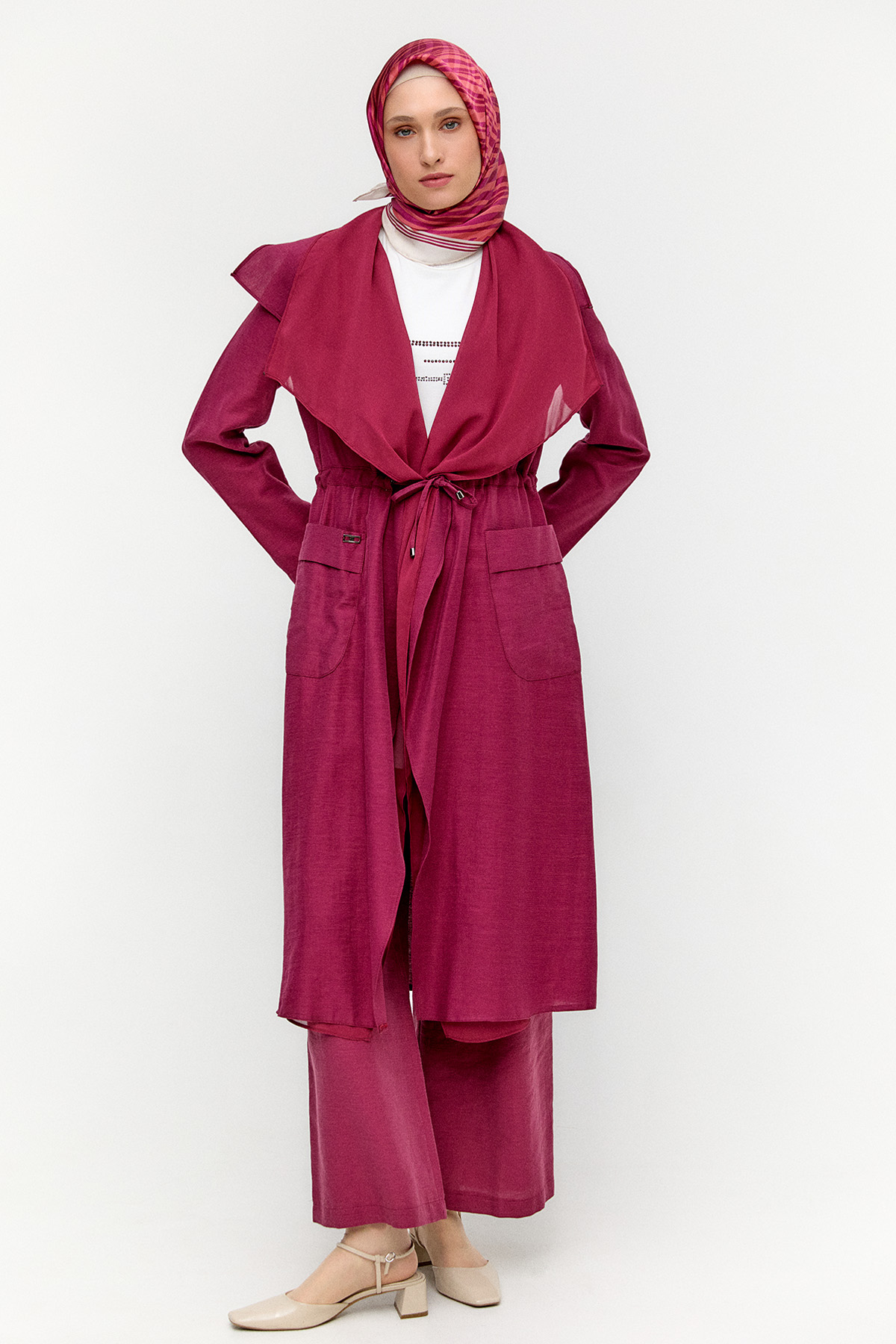 Şifon Parçalı Keten Görünümlü Kap, Tesettür Giyim