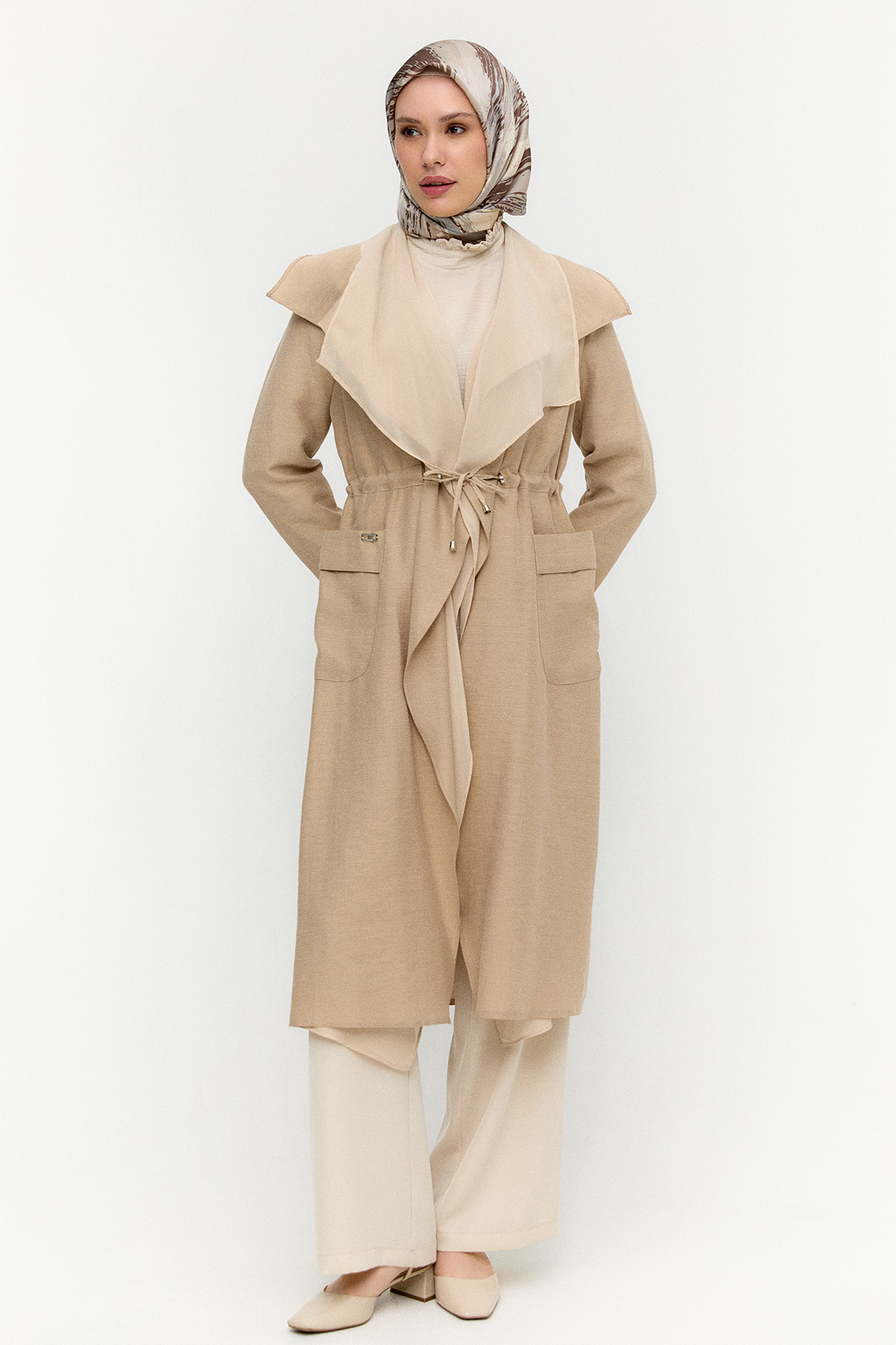 Şifon Parçalı Keten Görünümlü Kap, Tesettür Giyim