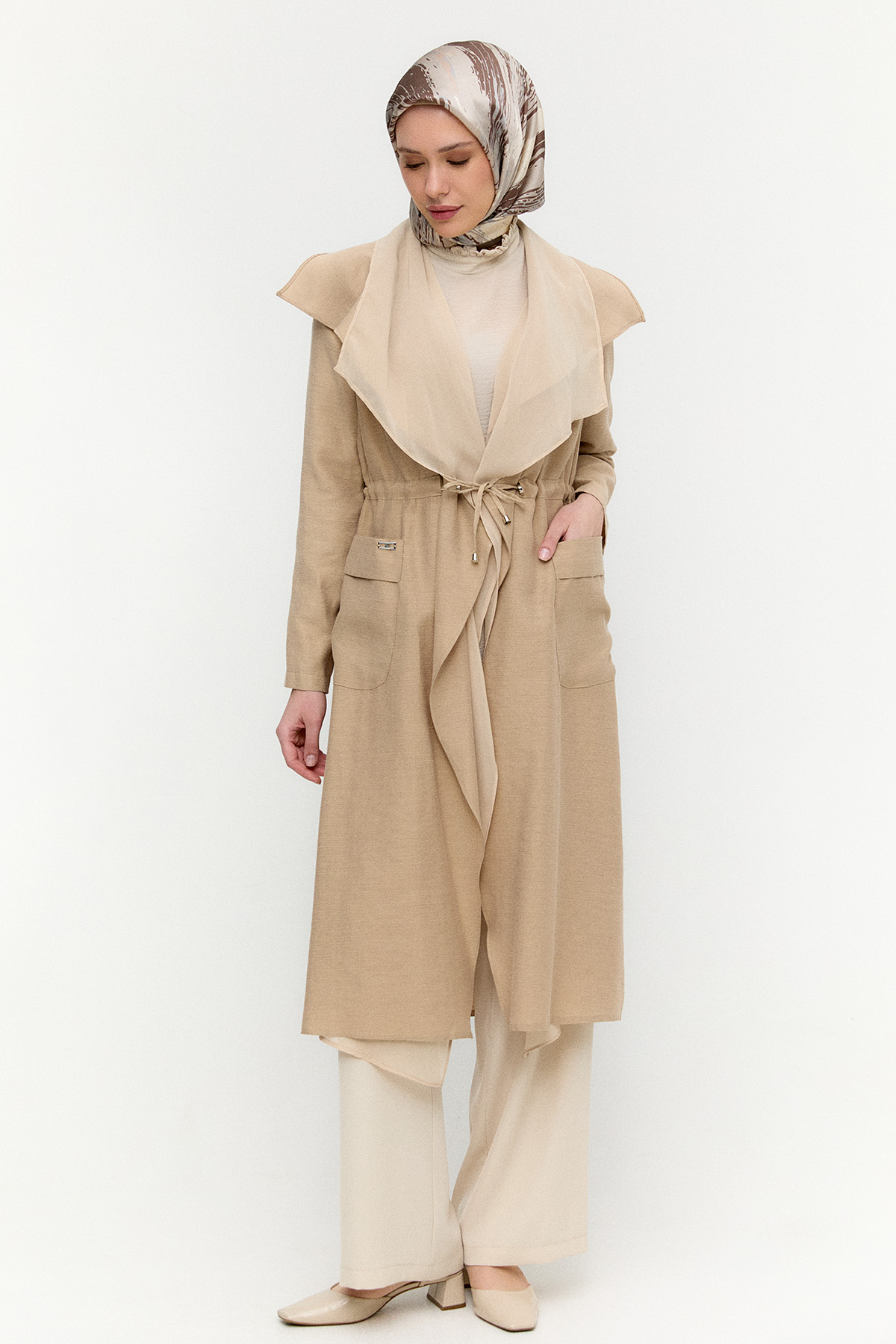 Şifon Parçalı Keten Görünümlü Kap, Tesettür Giyim