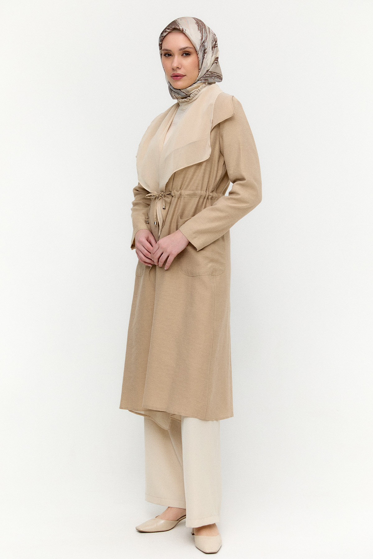 Şifon Parçalı Keten Görünümlü Kap, Tesettür Giyim