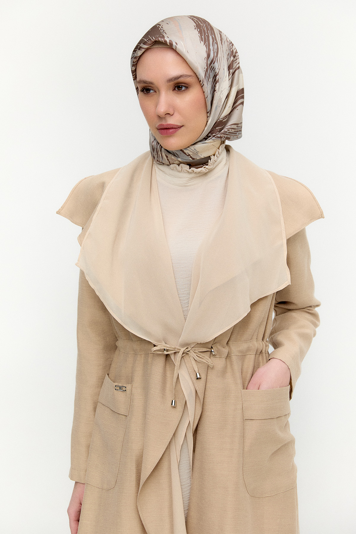 Şifon Parçalı Keten Görünümlü Kap, Tesettür Giyim