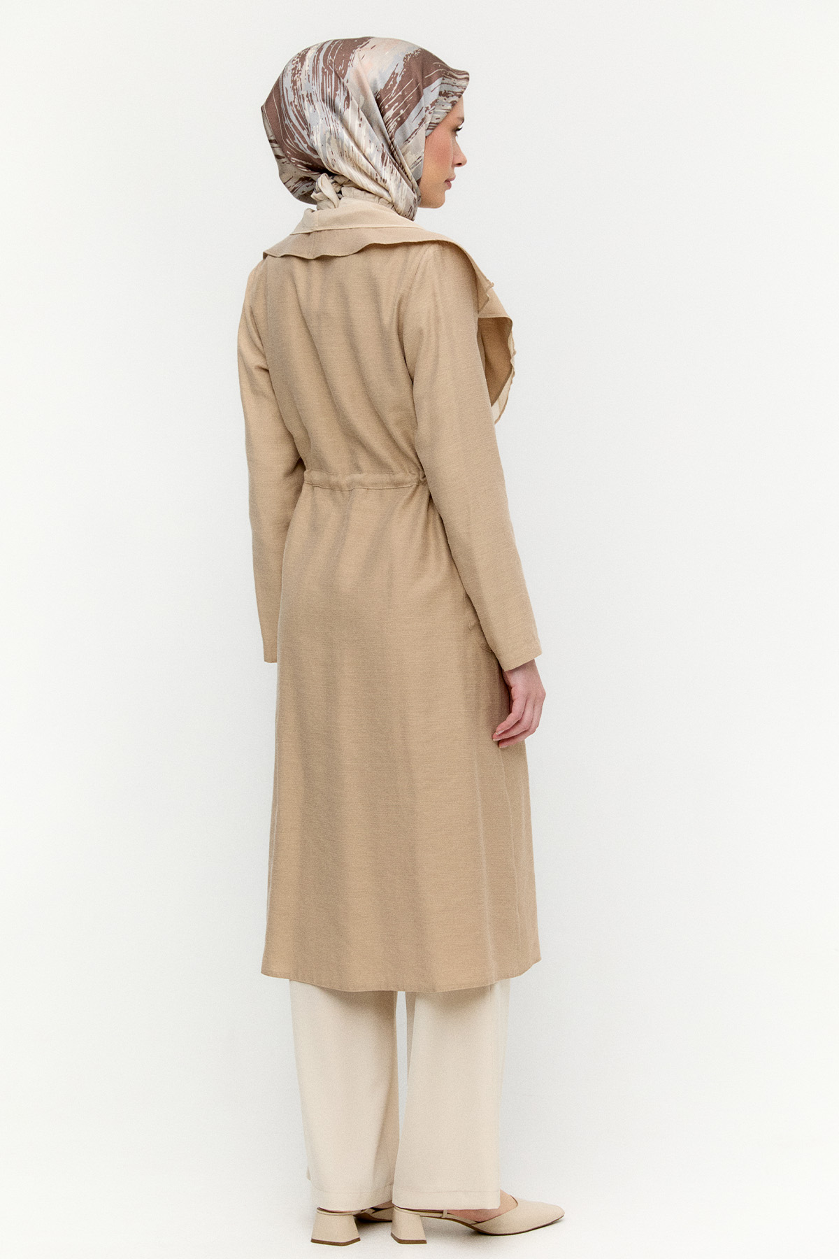 Şifon Parçalı Keten Görünümlü Kap, Tesettür Giyim