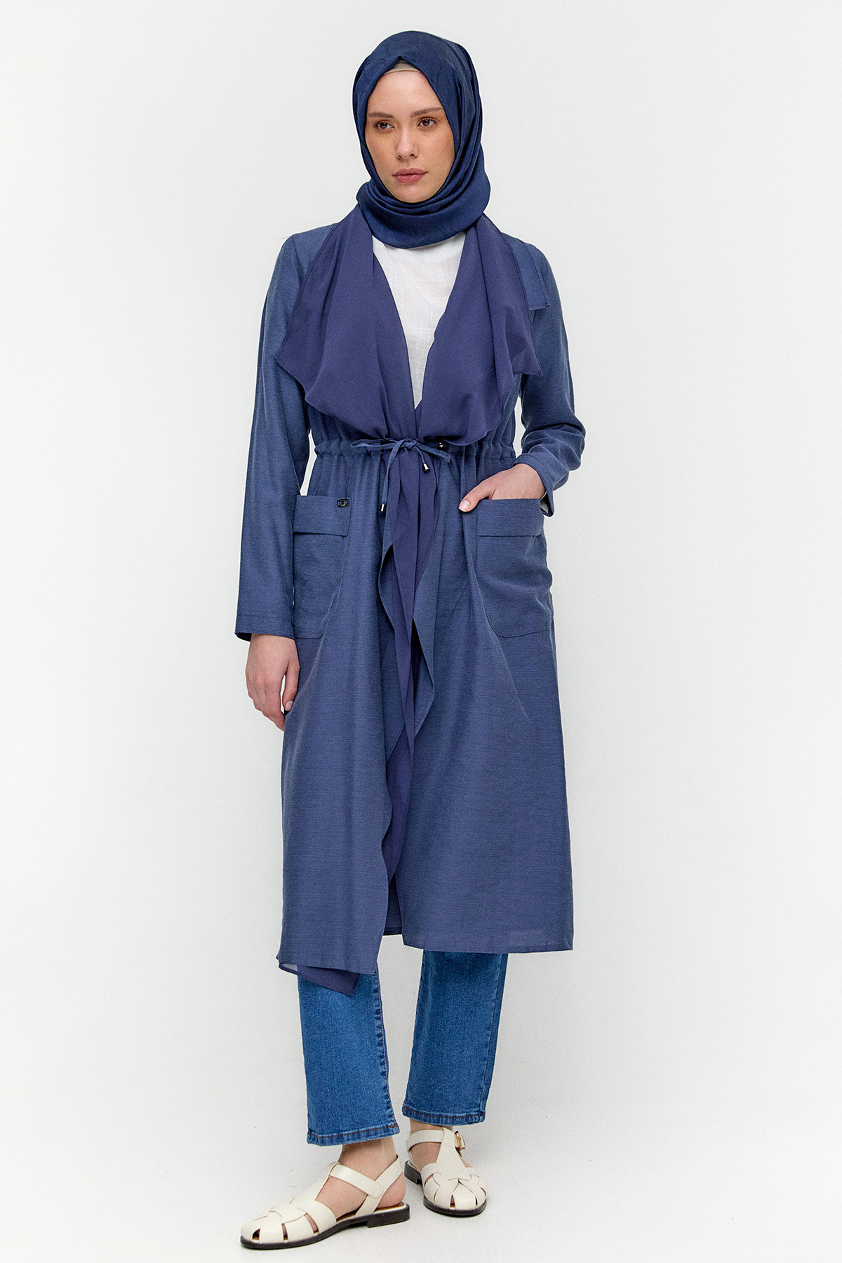 Şifon Parçalı Keten Görünümlü Kap, Tesettür Giyim