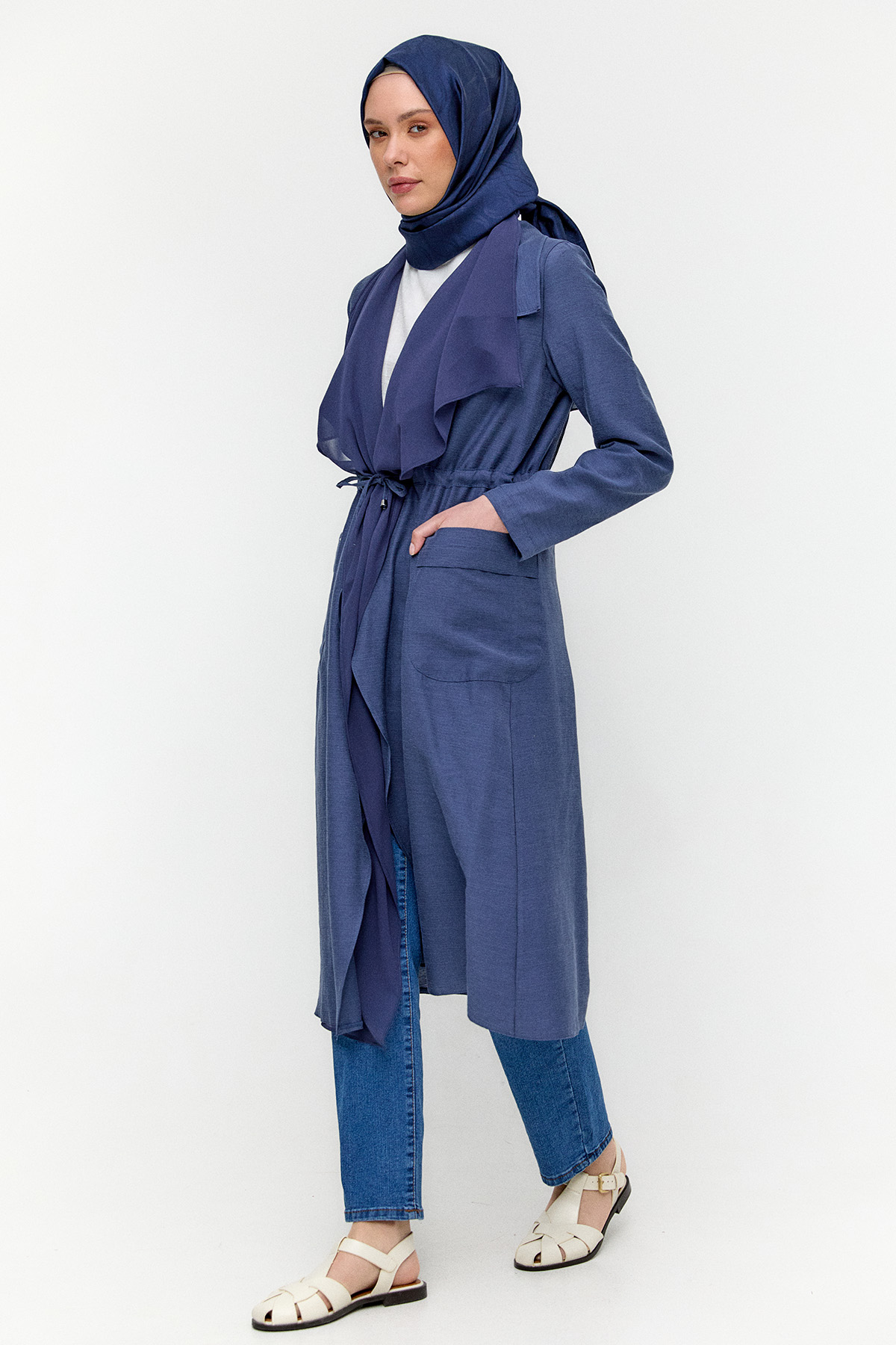 Şifon Parçalı Keten Görünümlü Kap, Tesettür Giyim