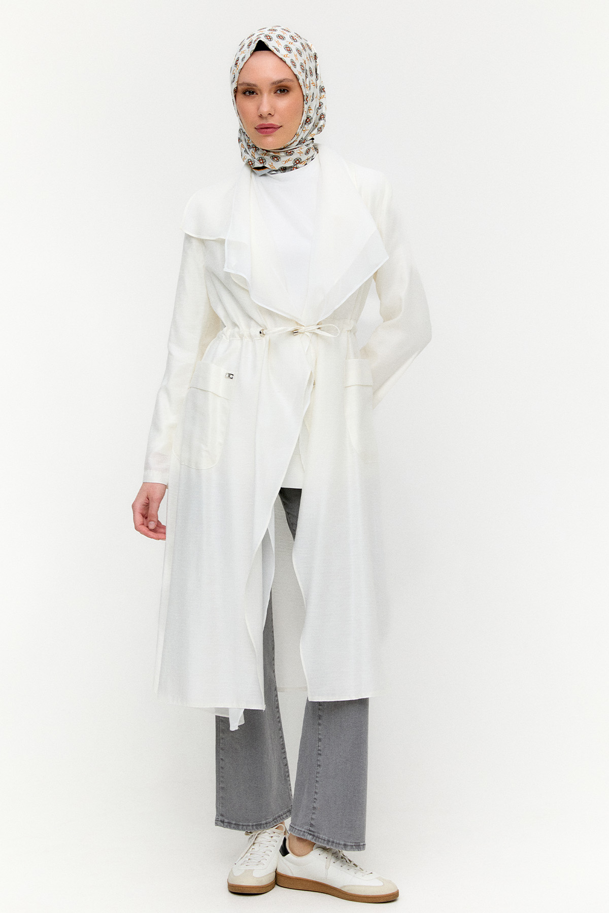 Şifon Parçalı Keten Görünümlü Kap, Tesettür Giyim