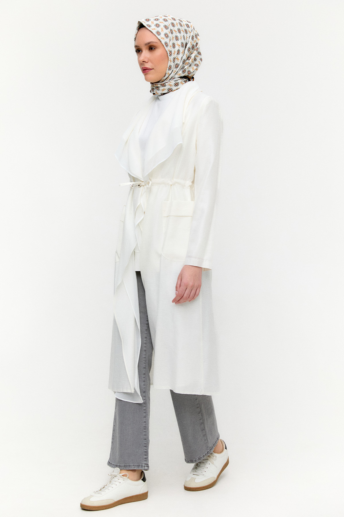 Şifon Parçalı Keten Görünümlü Kap, Tesettür Giyim