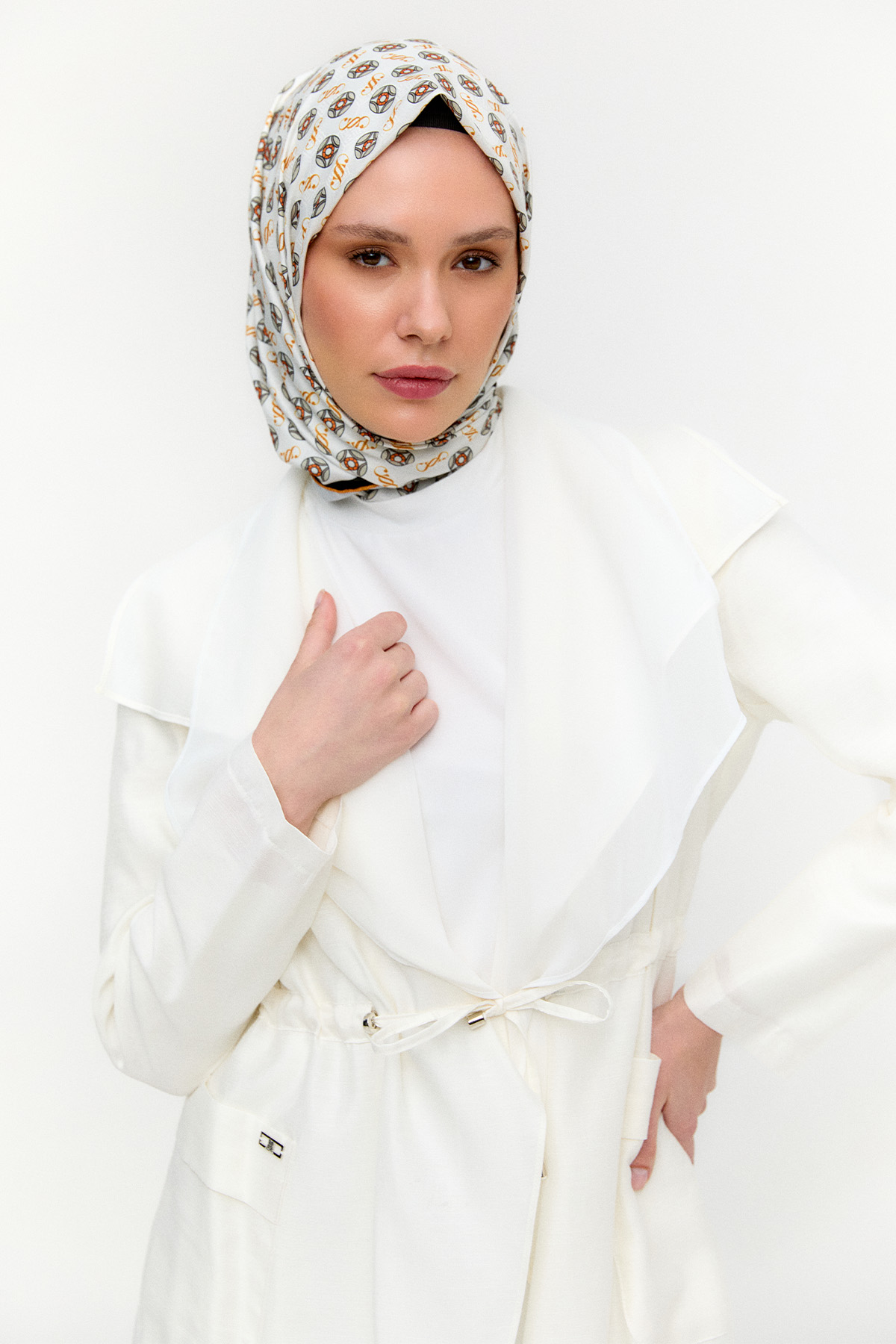 Şifon Parçalı Keten Görünümlü Kap, Tesettür Giyim