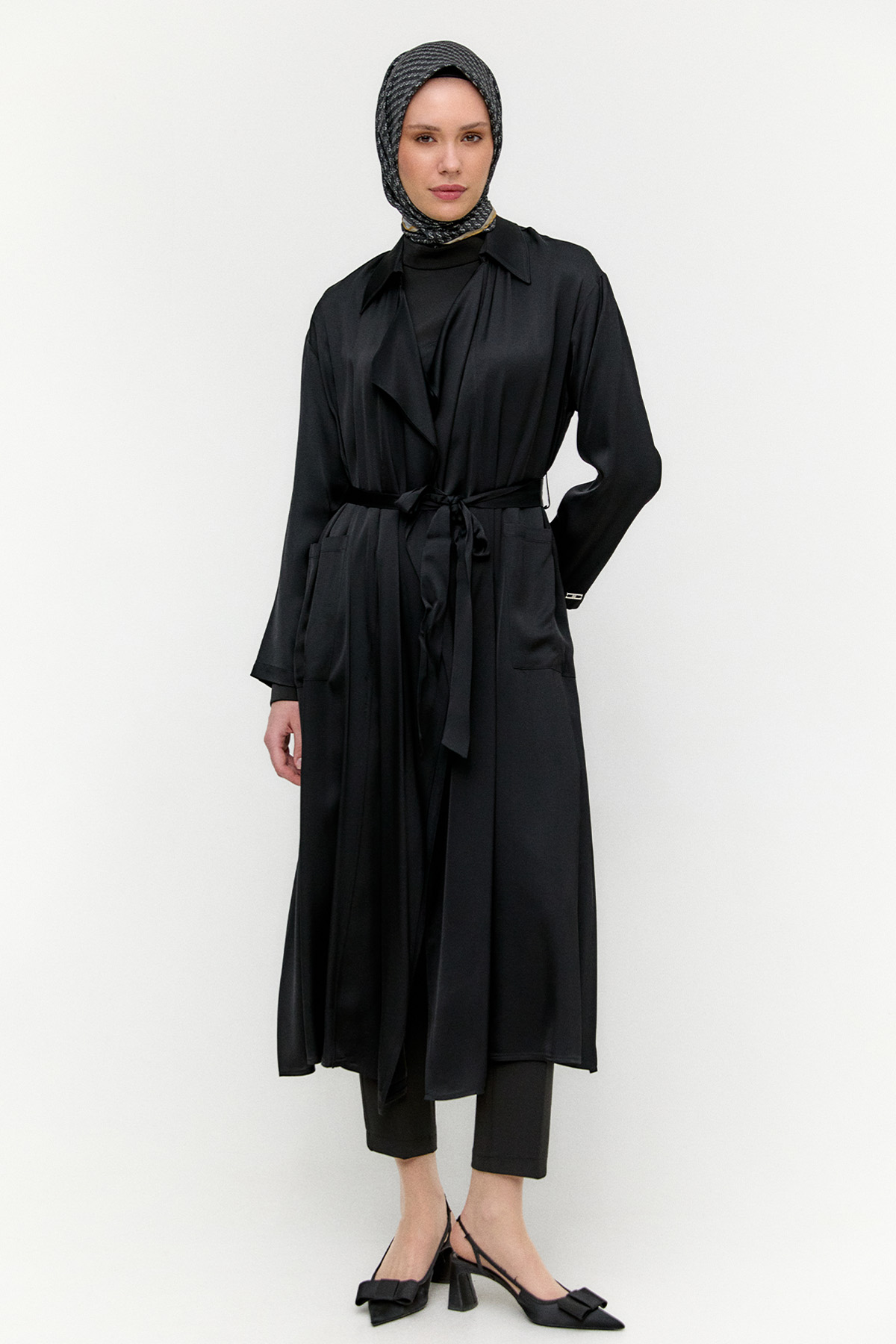 Kuşaklı Saten Kap, Tesettür Giyim