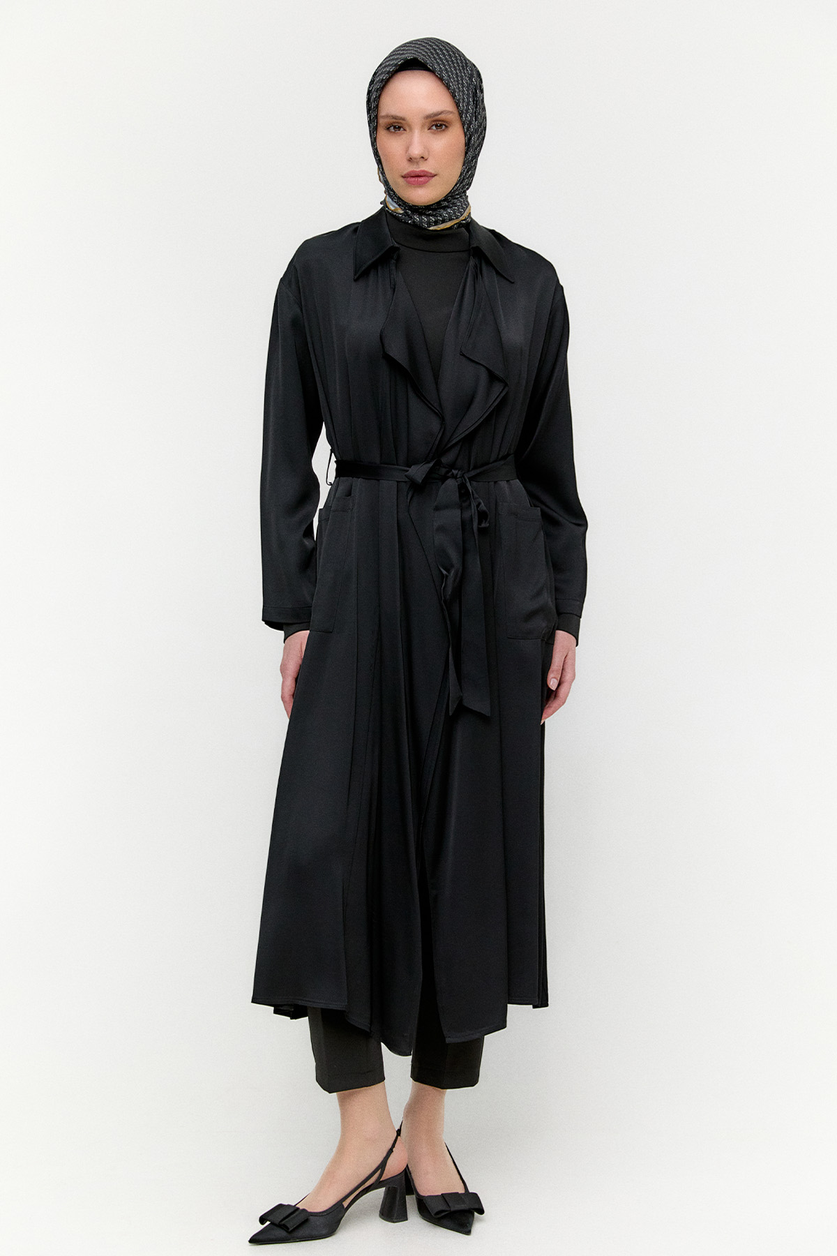 Kuşaklı Saten Kap, Tesettür Giyim