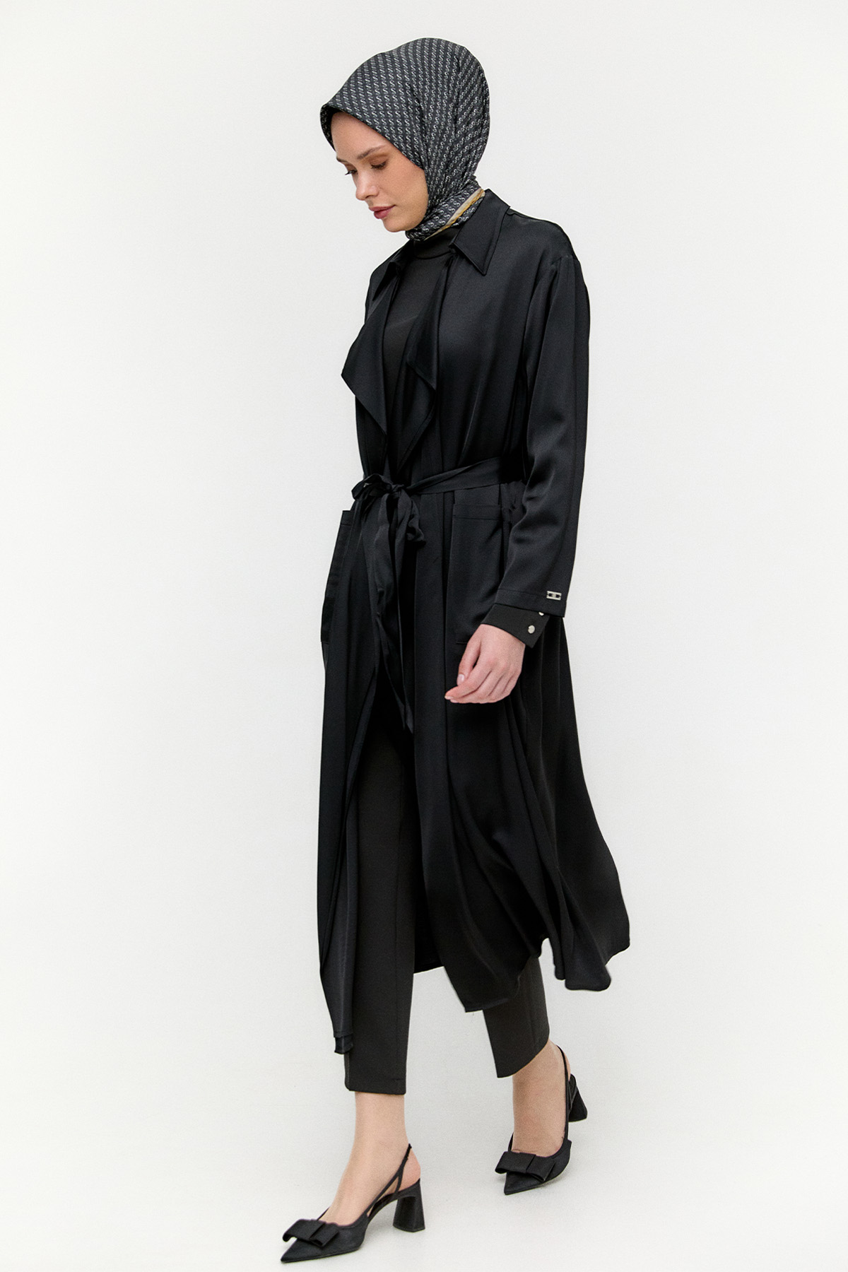 Kuşaklı Saten Kap, Tesettür Giyim