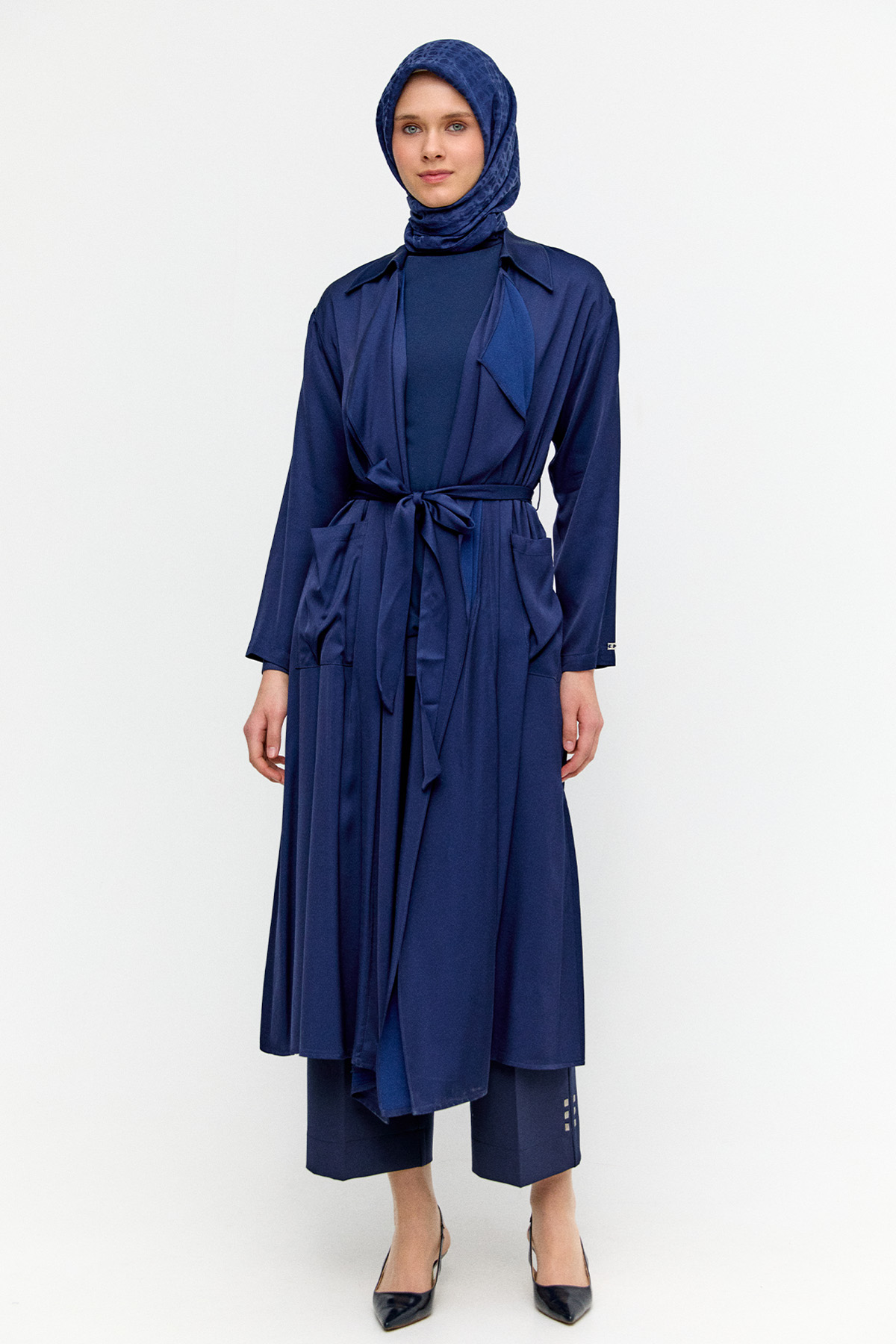 Kuşaklı Saten Kap, Tesettür Giyim