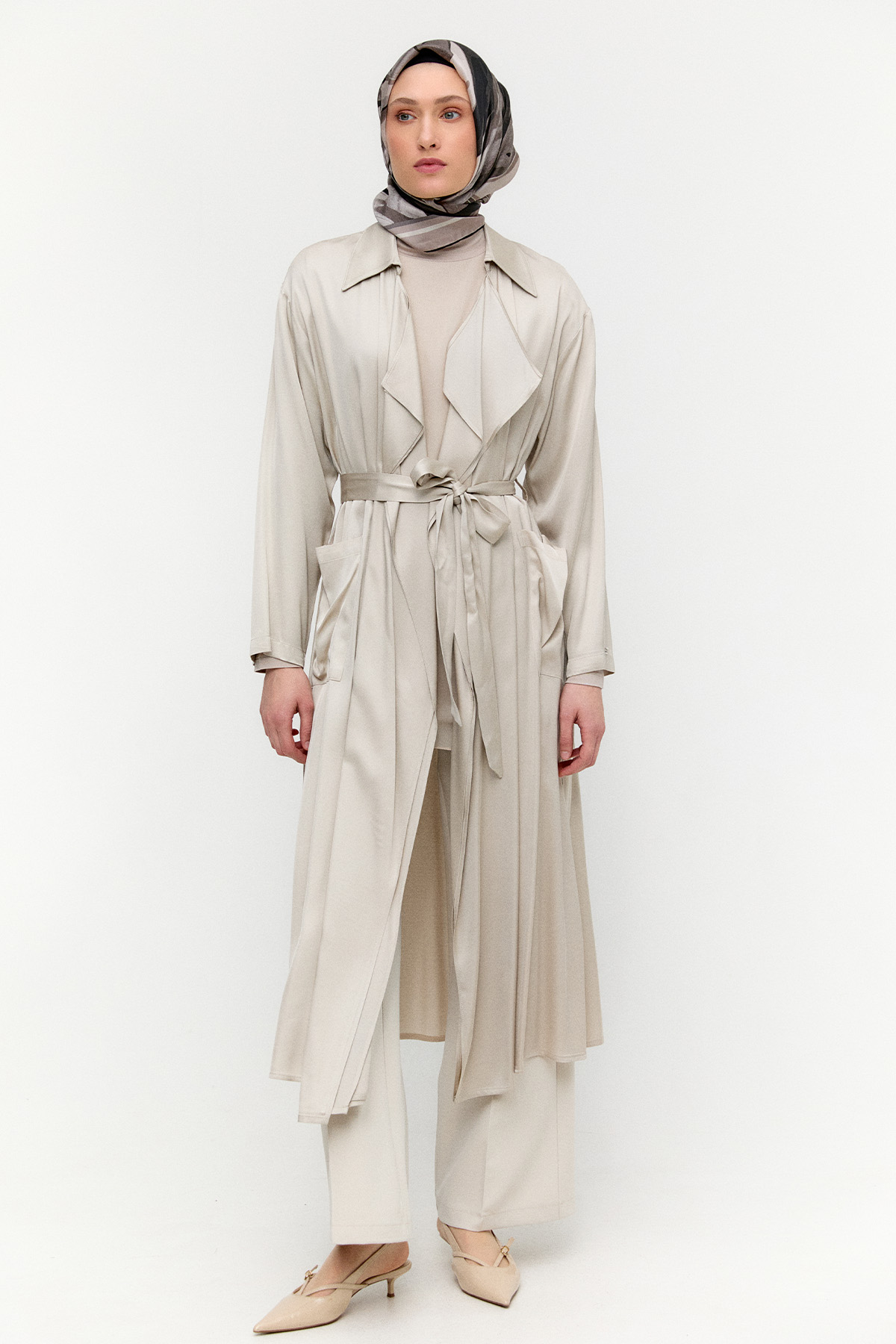 Kuşaklı Saten Kap, Tesettür Giyim