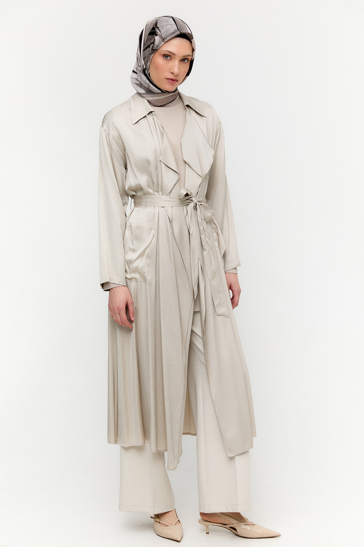 Kuşaklı Saten Kap, Tesettür Giyim