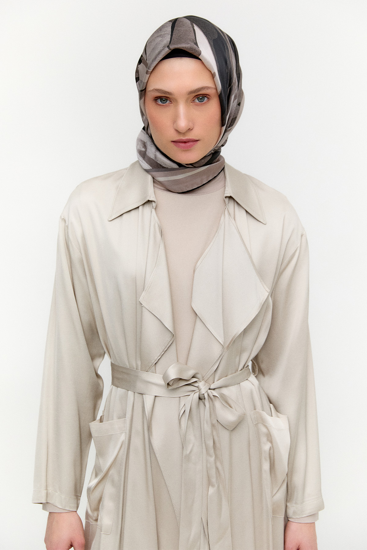 Kuşaklı Saten Kap, Tesettür Giyim