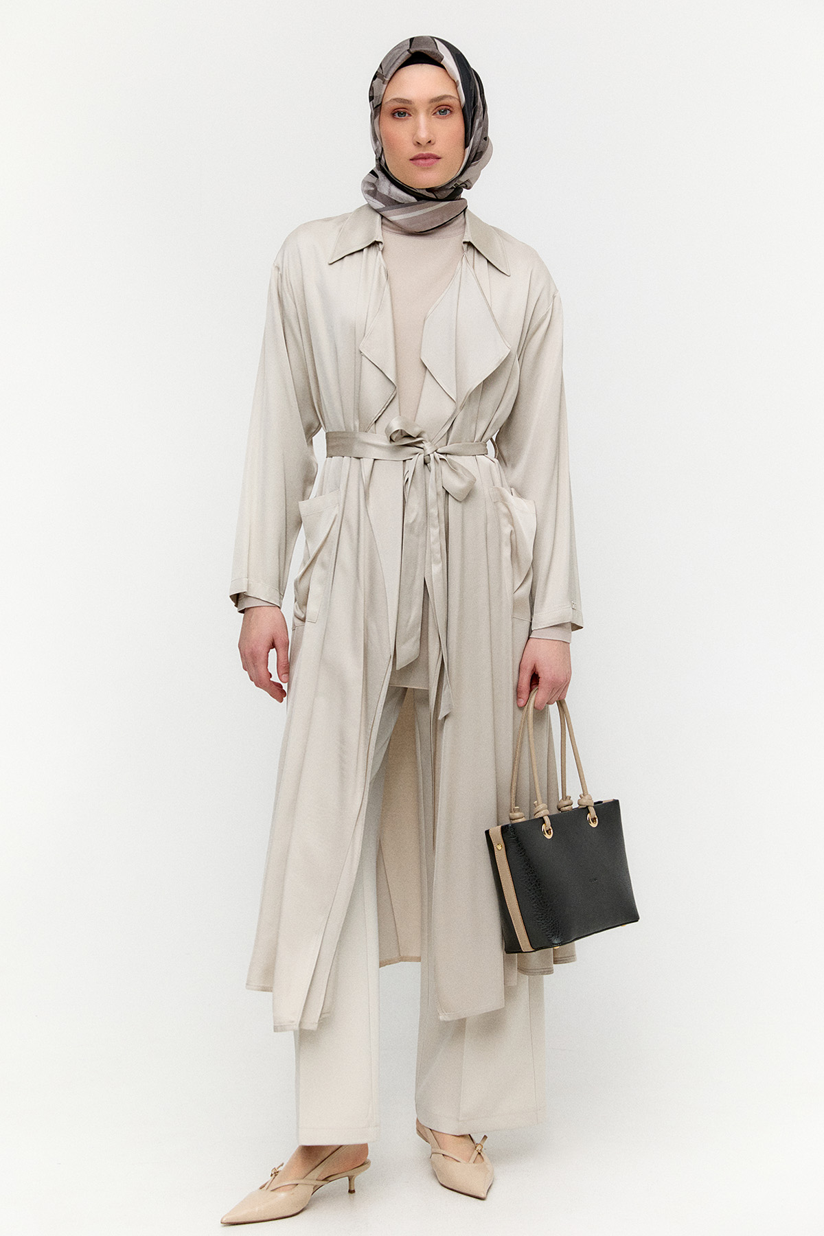 Kuşaklı Saten Kap, Tesettür Giyim