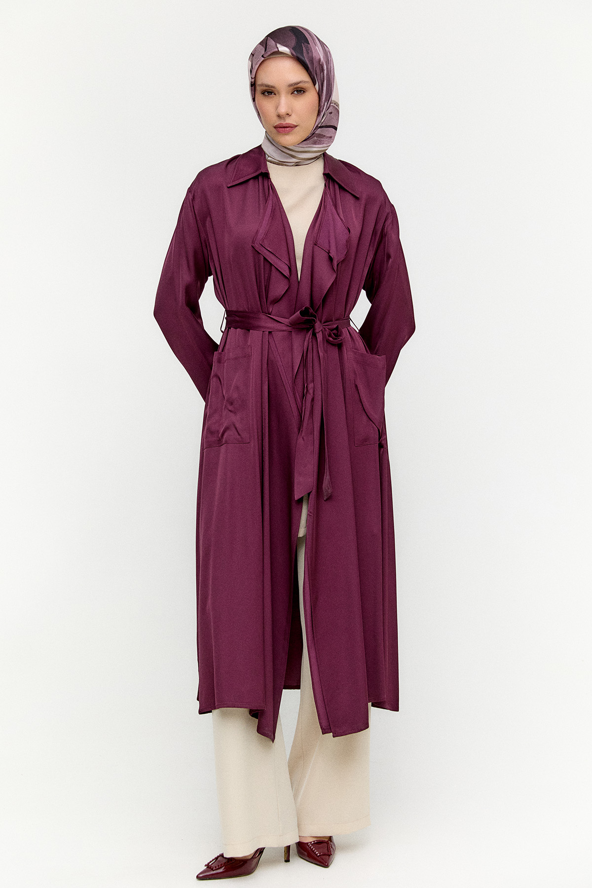 Kuşaklı Saten Kap, Tesettür Giyim
