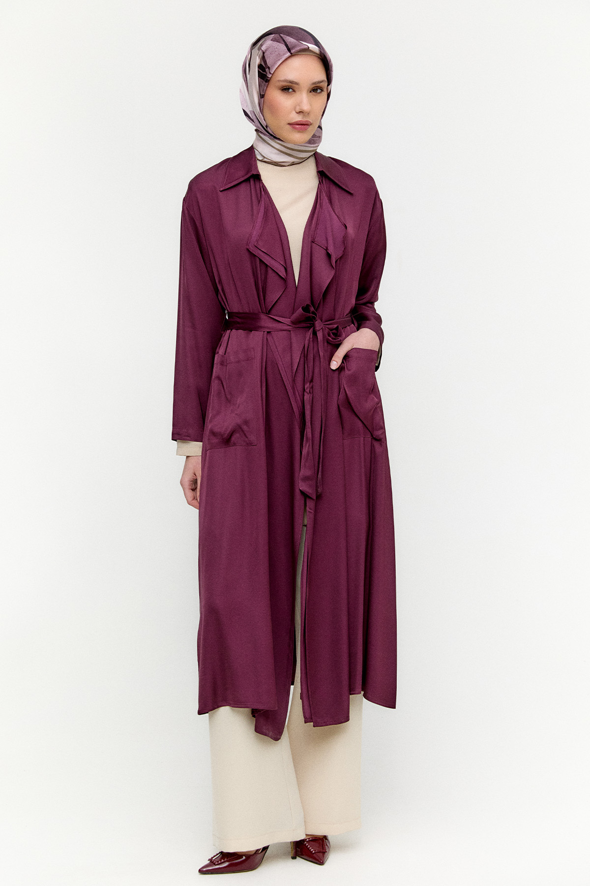 Kuşaklı Saten Kap, Tesettür Giyim