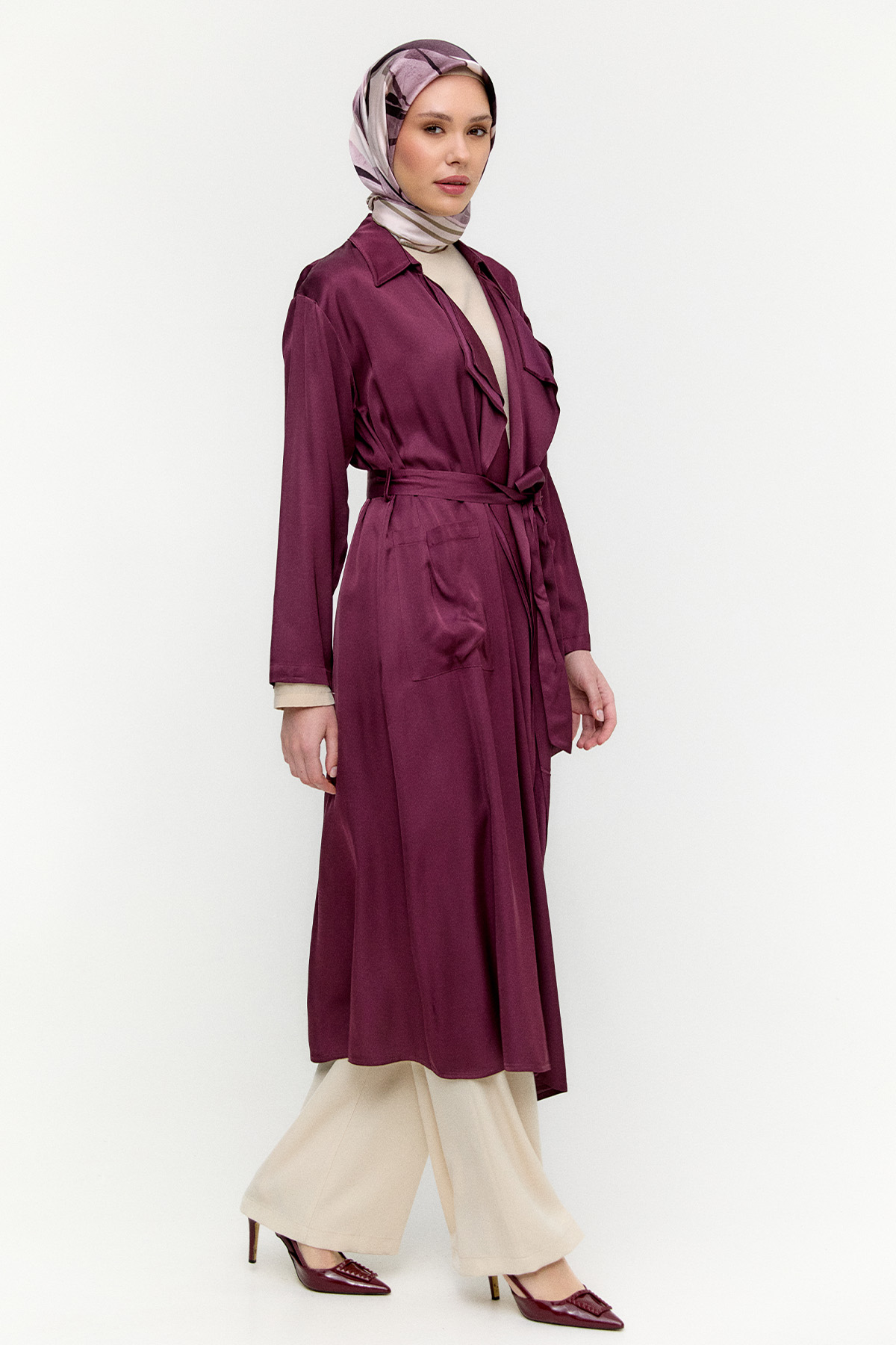 Kuşaklı Saten Kap, Tesettür Giyim