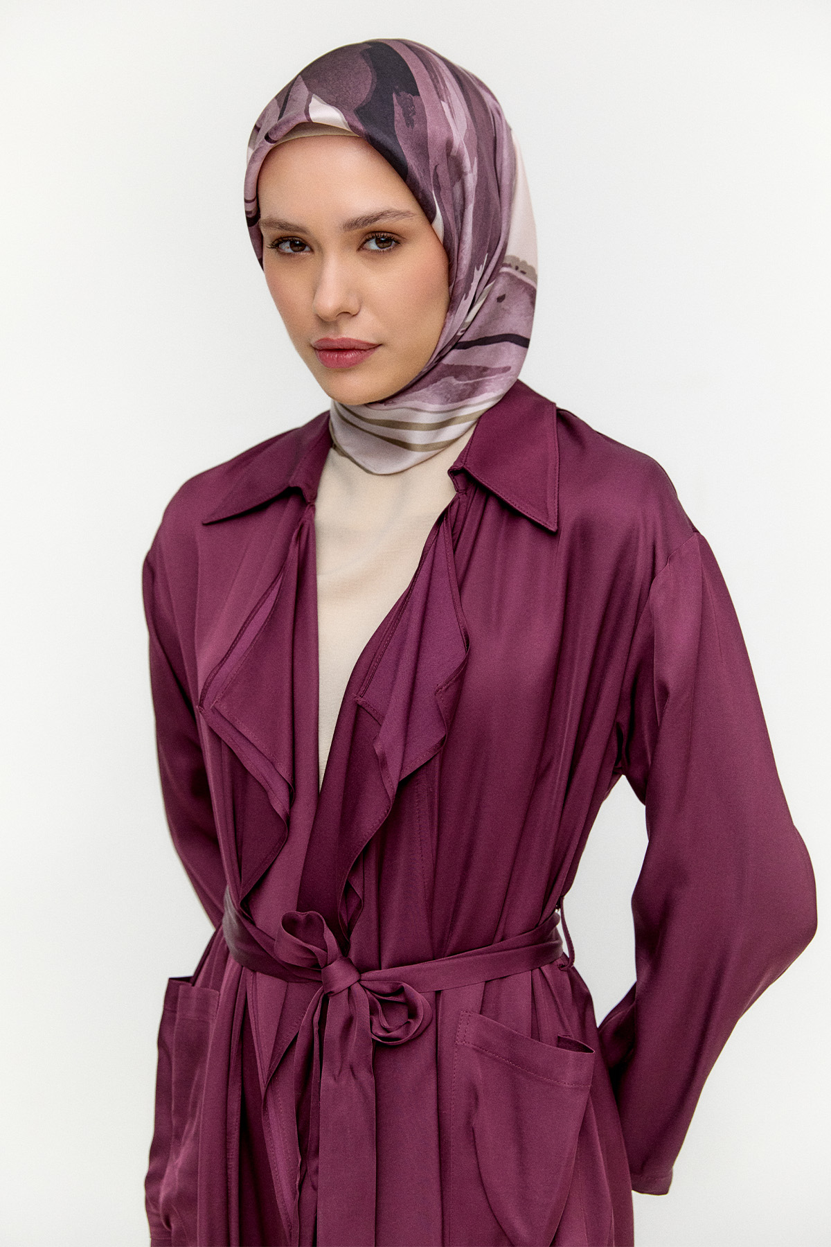 Kuşaklı Saten Kap, Tesettür Giyim