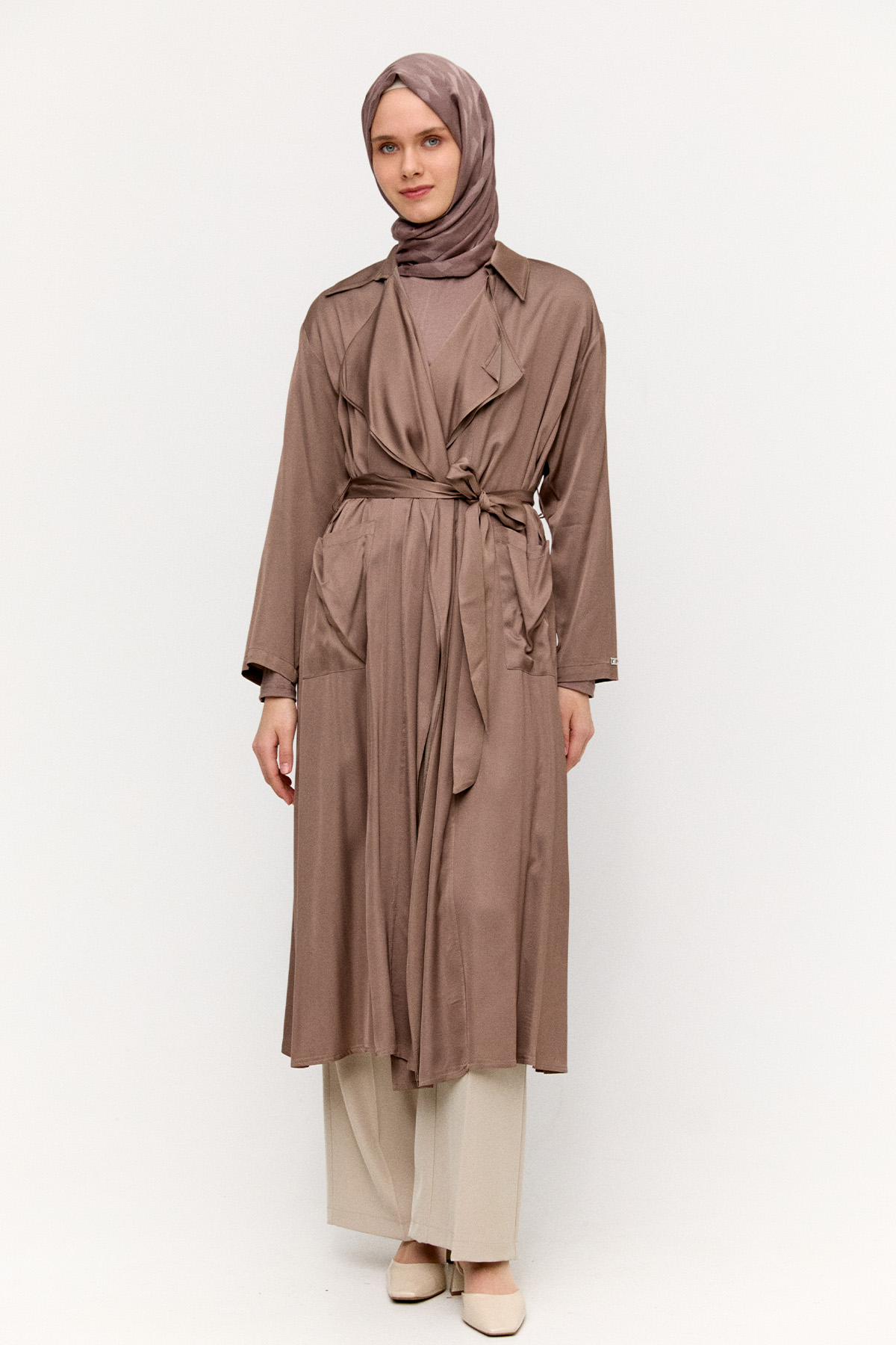 Kuşaklı Saten Kap, Tesettür Giyim