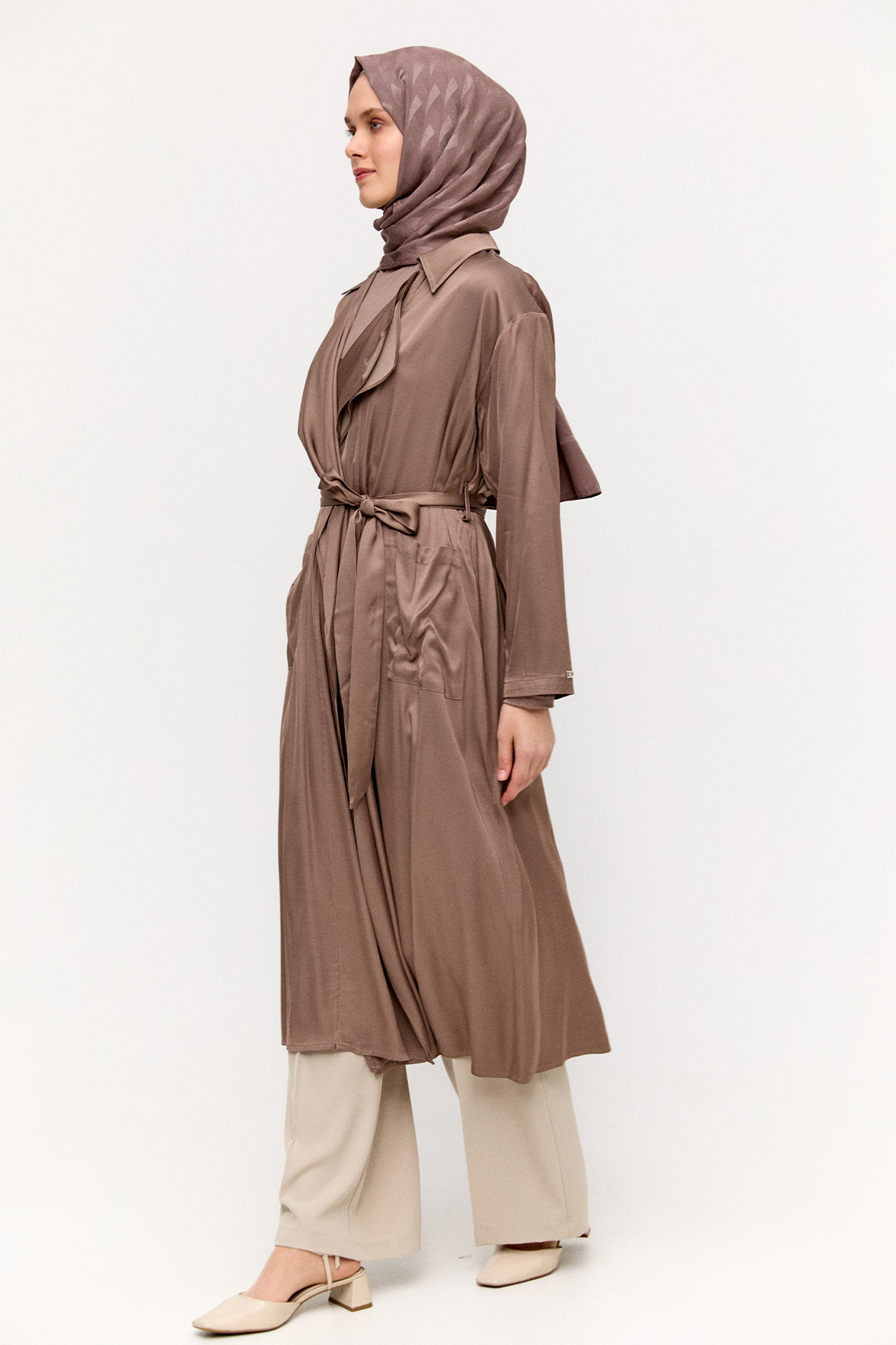 Kuşaklı Saten Kap, Tesettür Giyim