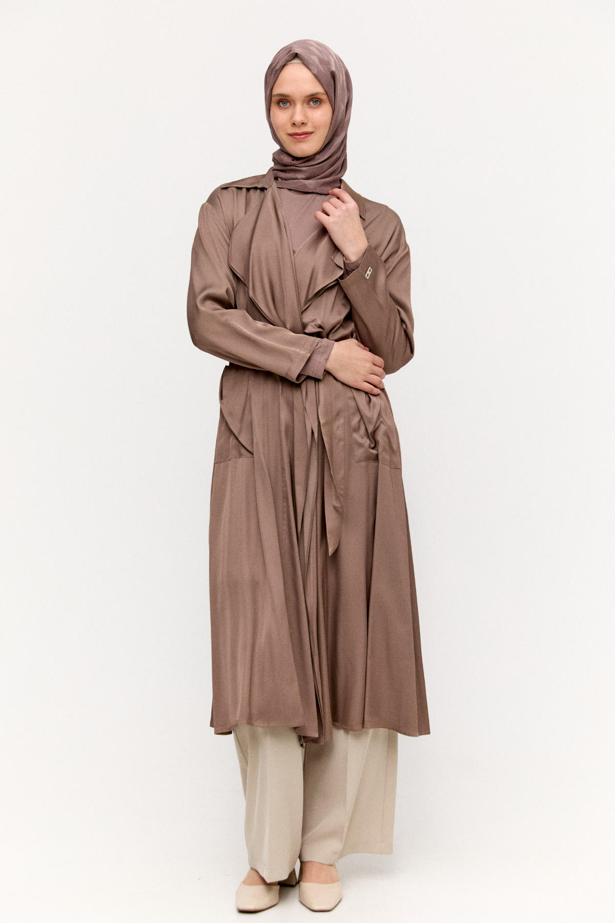 Kuşaklı Saten Kap, Tesettür Giyim