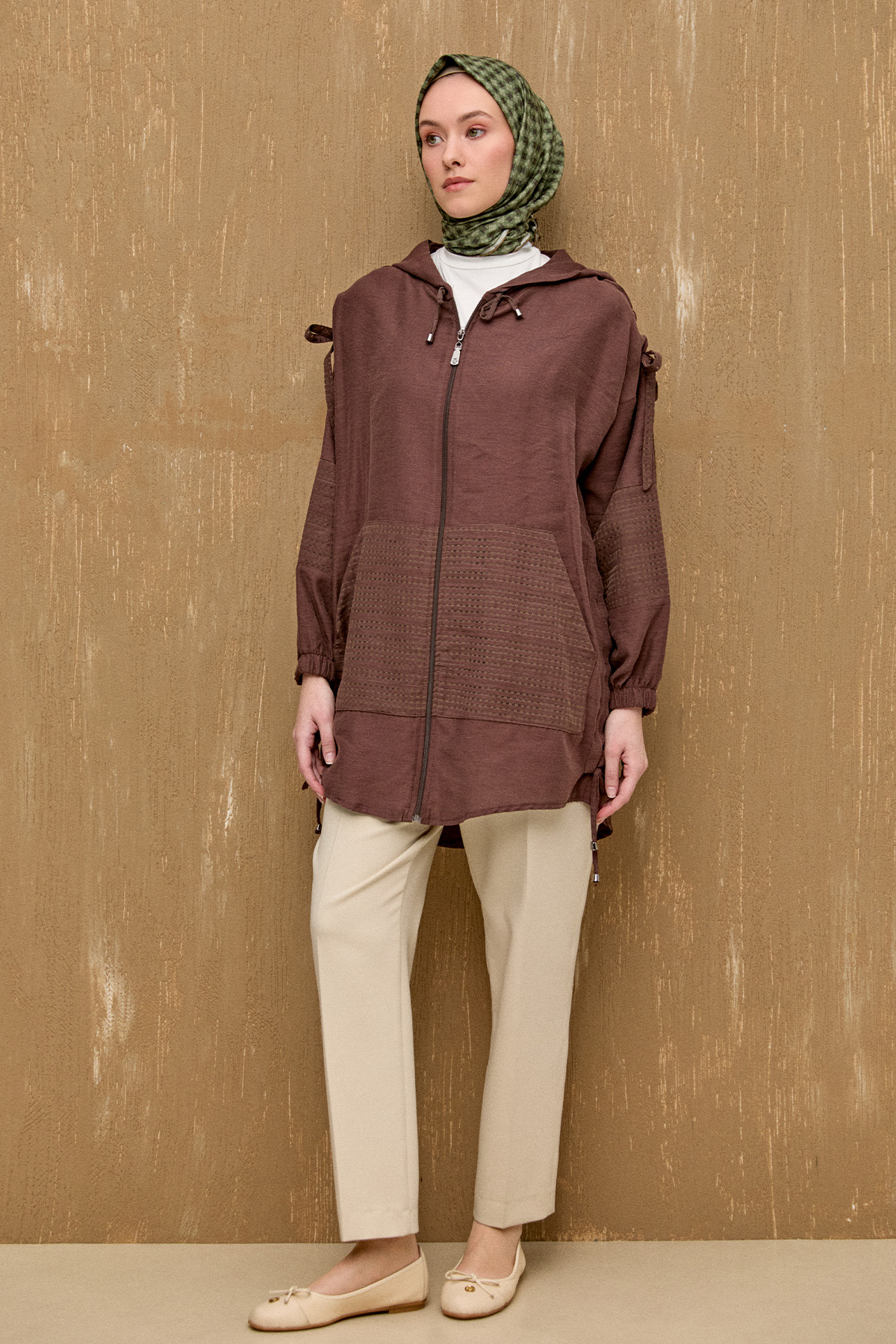 Kapüşonlu Keten Kap, Tesettür Giyim