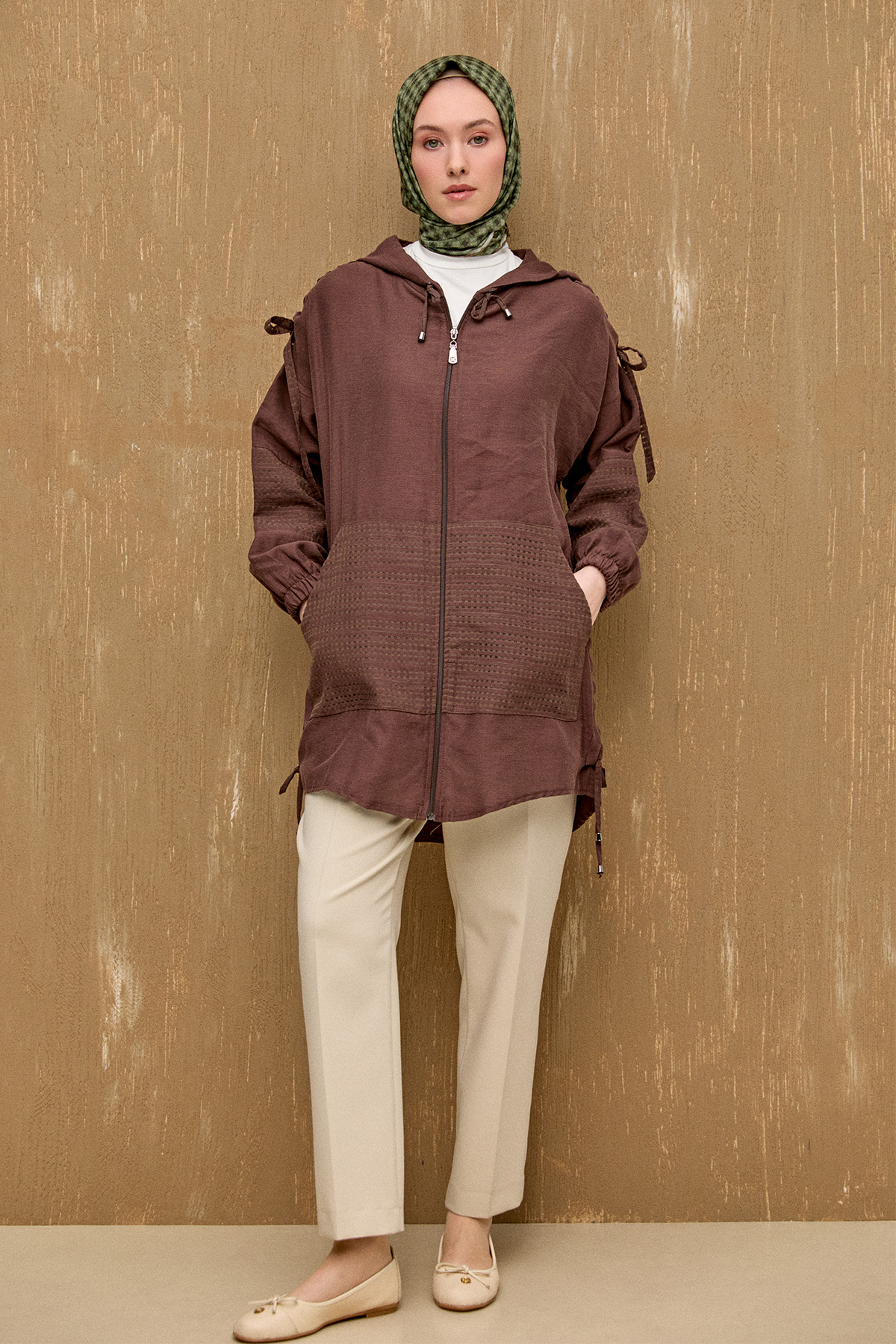 Kapüşonlu Keten Kap, Tesettür Giyim